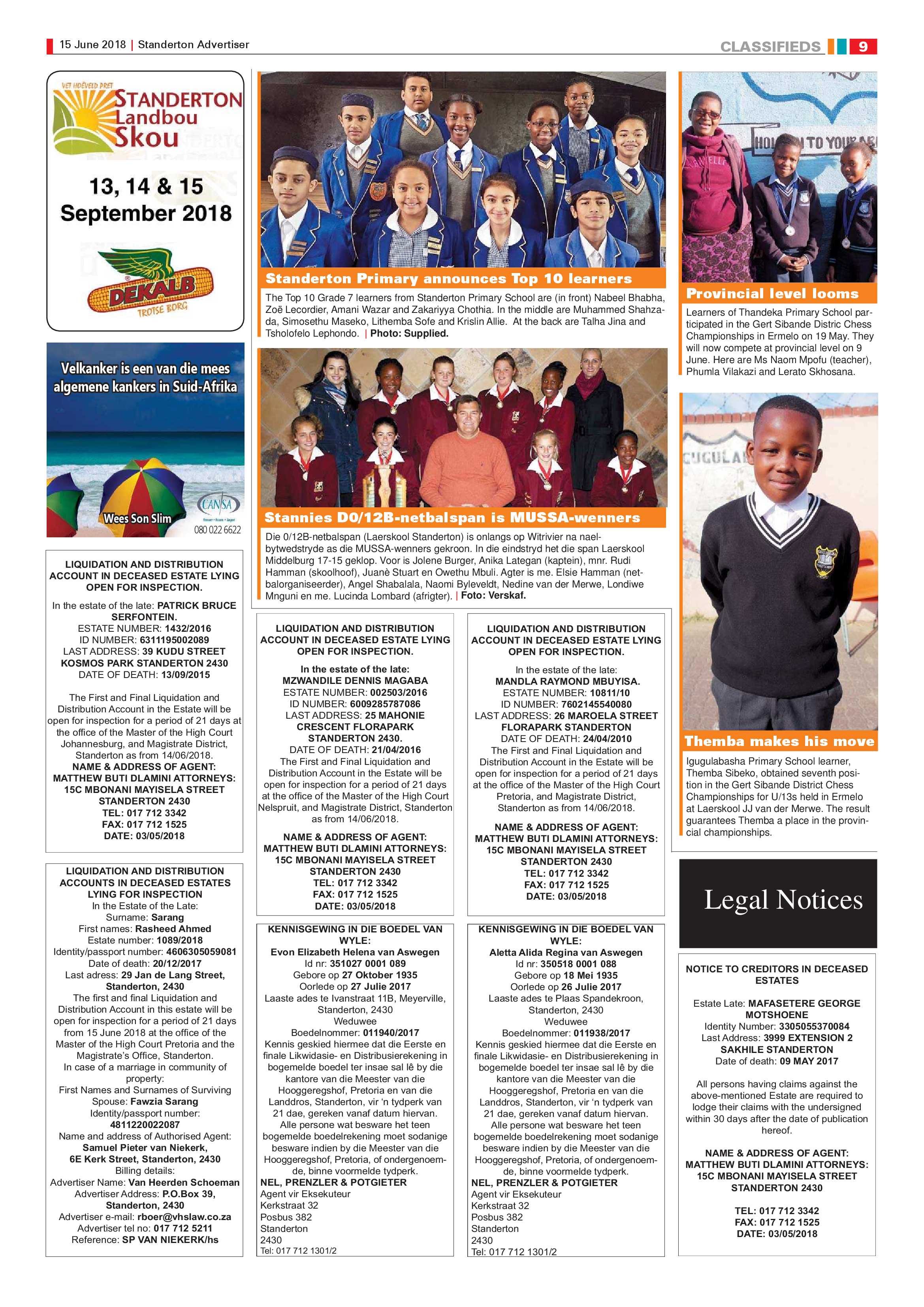 Standerton Advertiser 15 June 2018 page 9