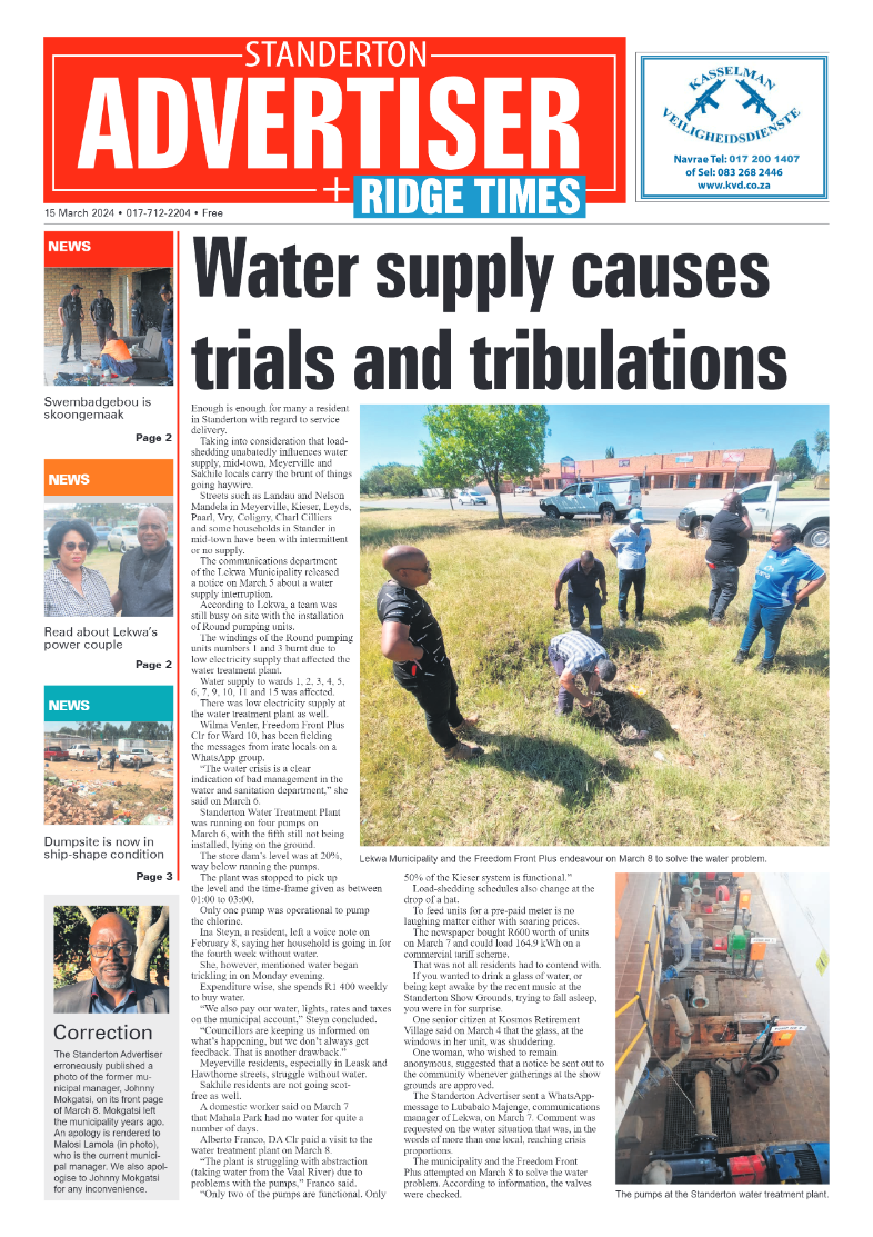 Standerton Advertiser 15 March 2024 page 1