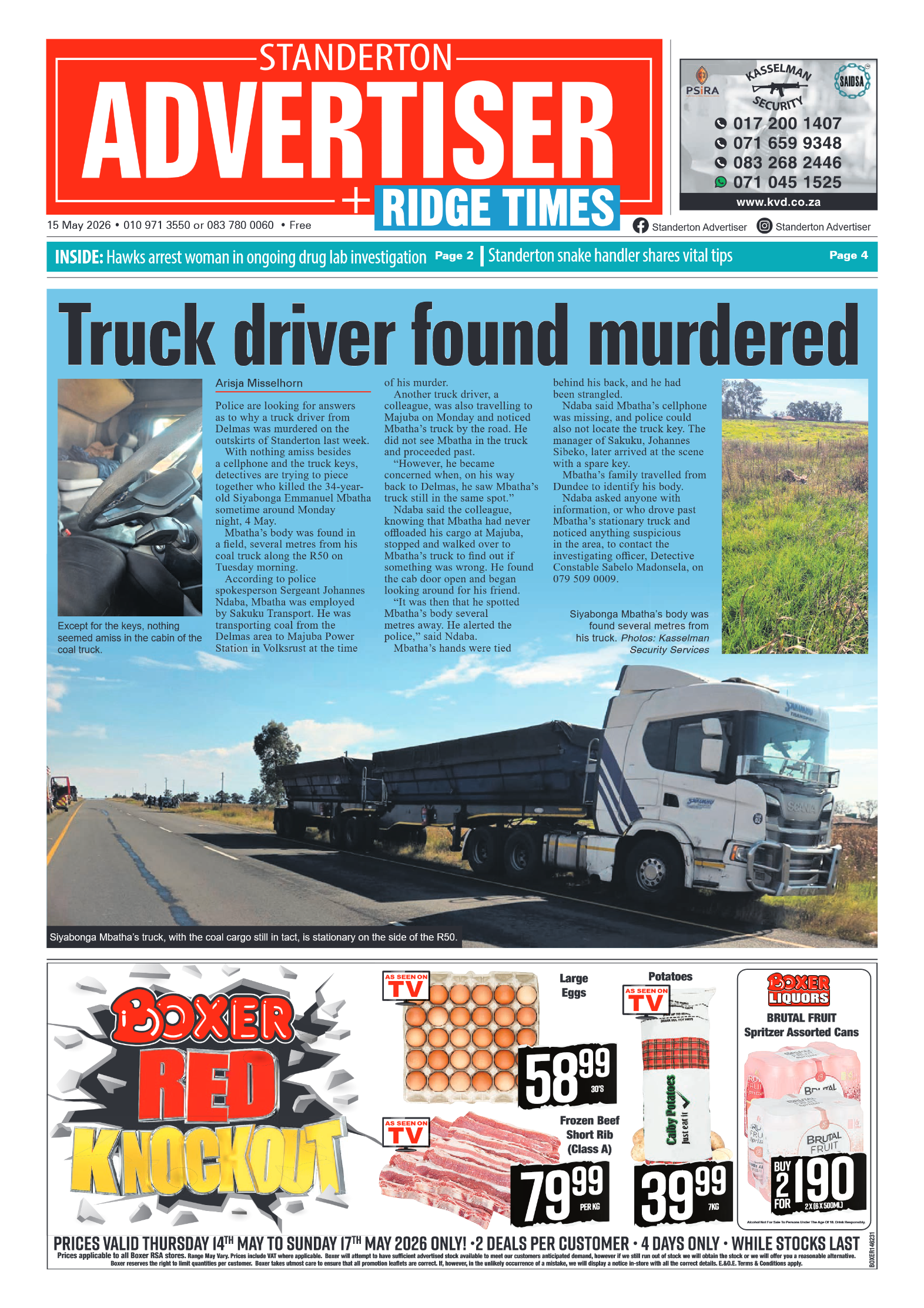 Standerton Advertiser 15 May 2026 page 1