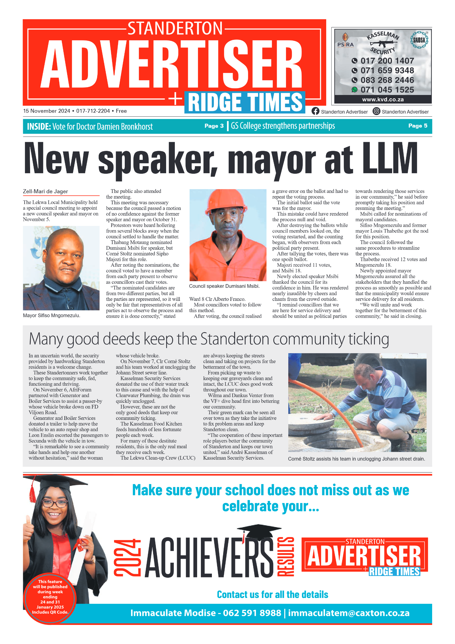 Standerton Advertiser 15 November 2024 page 1