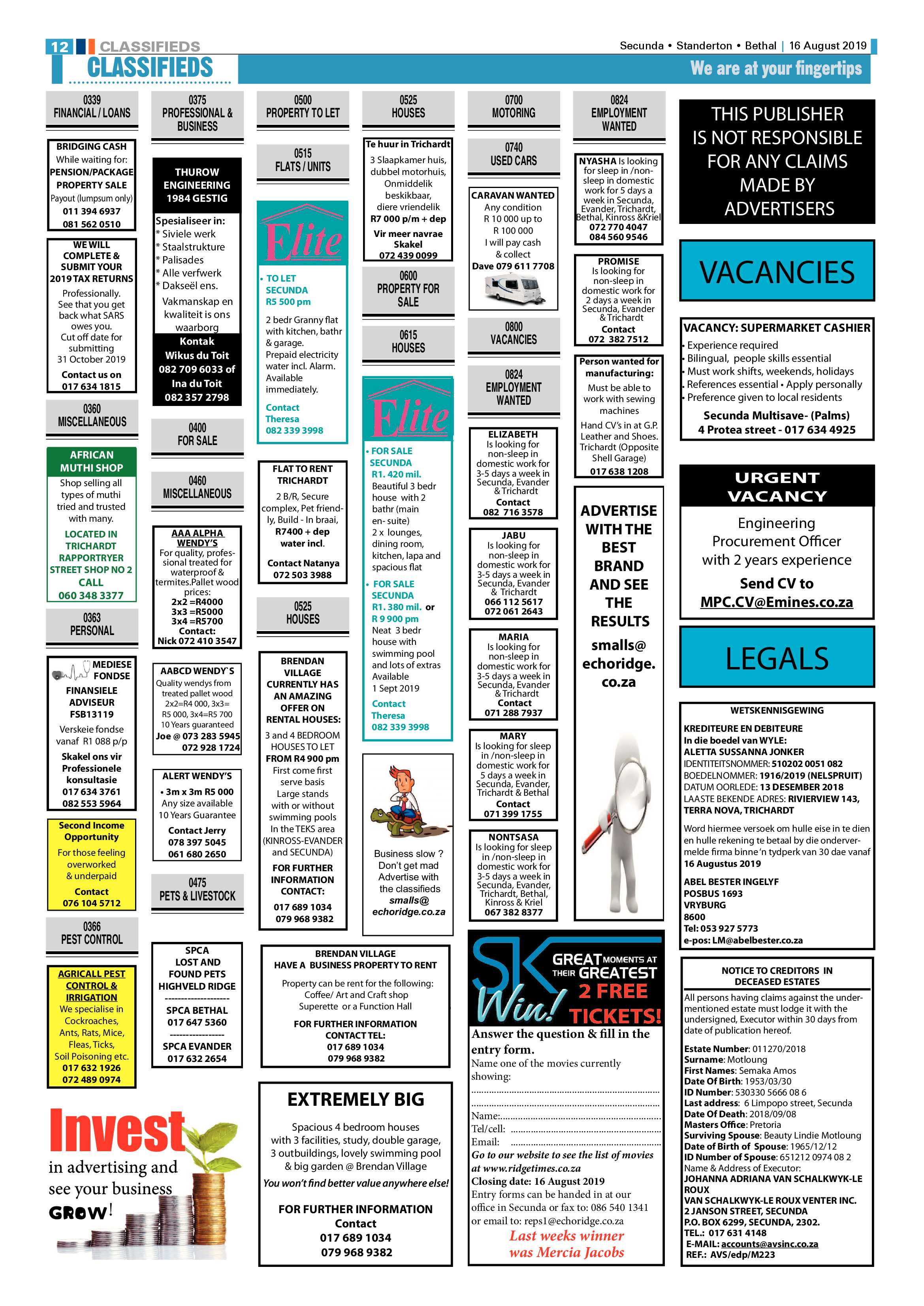 Standerton Advertiser 16 August 2019 page 12