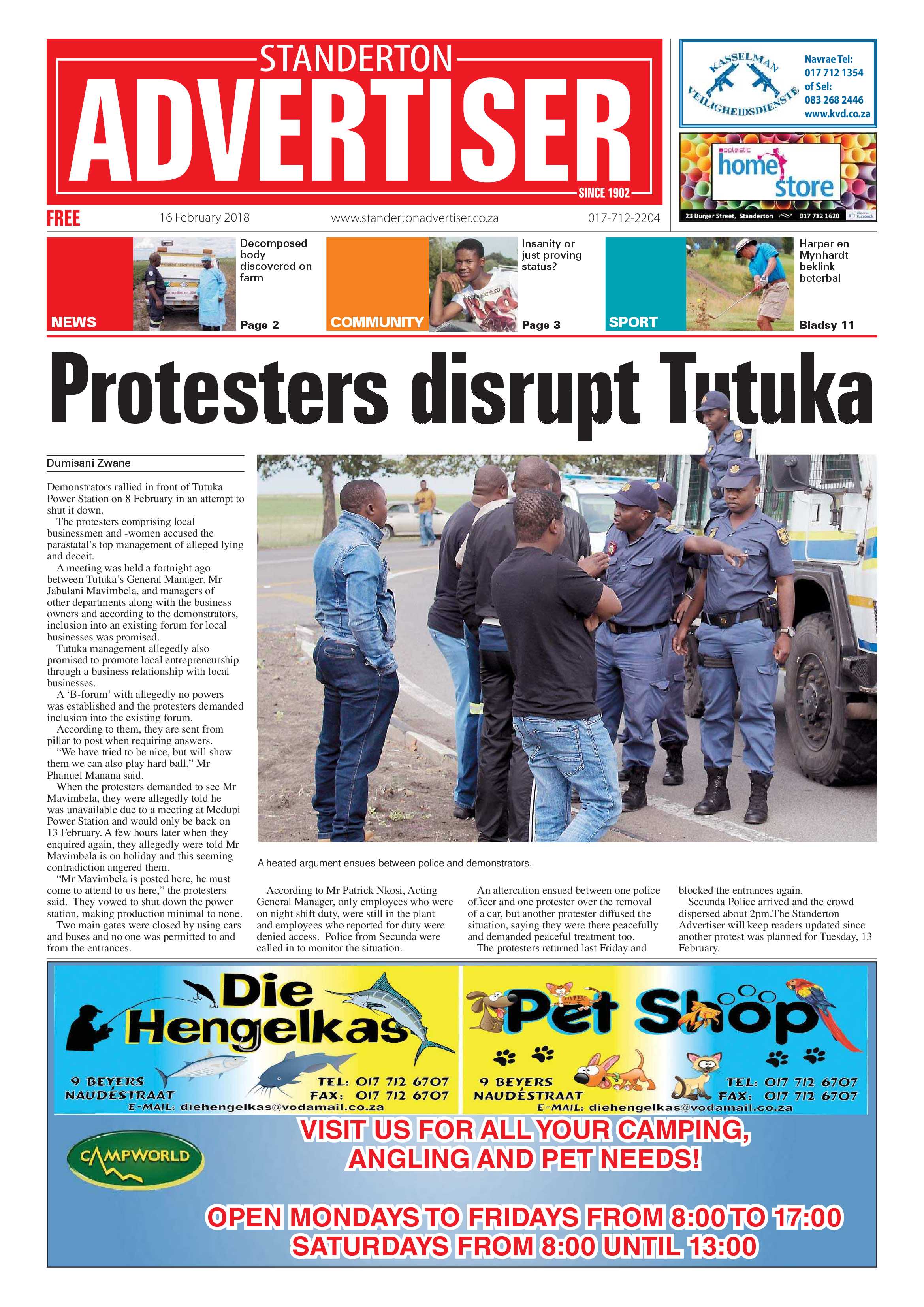 Standerton Advertiser 16 February 2018 page 1
