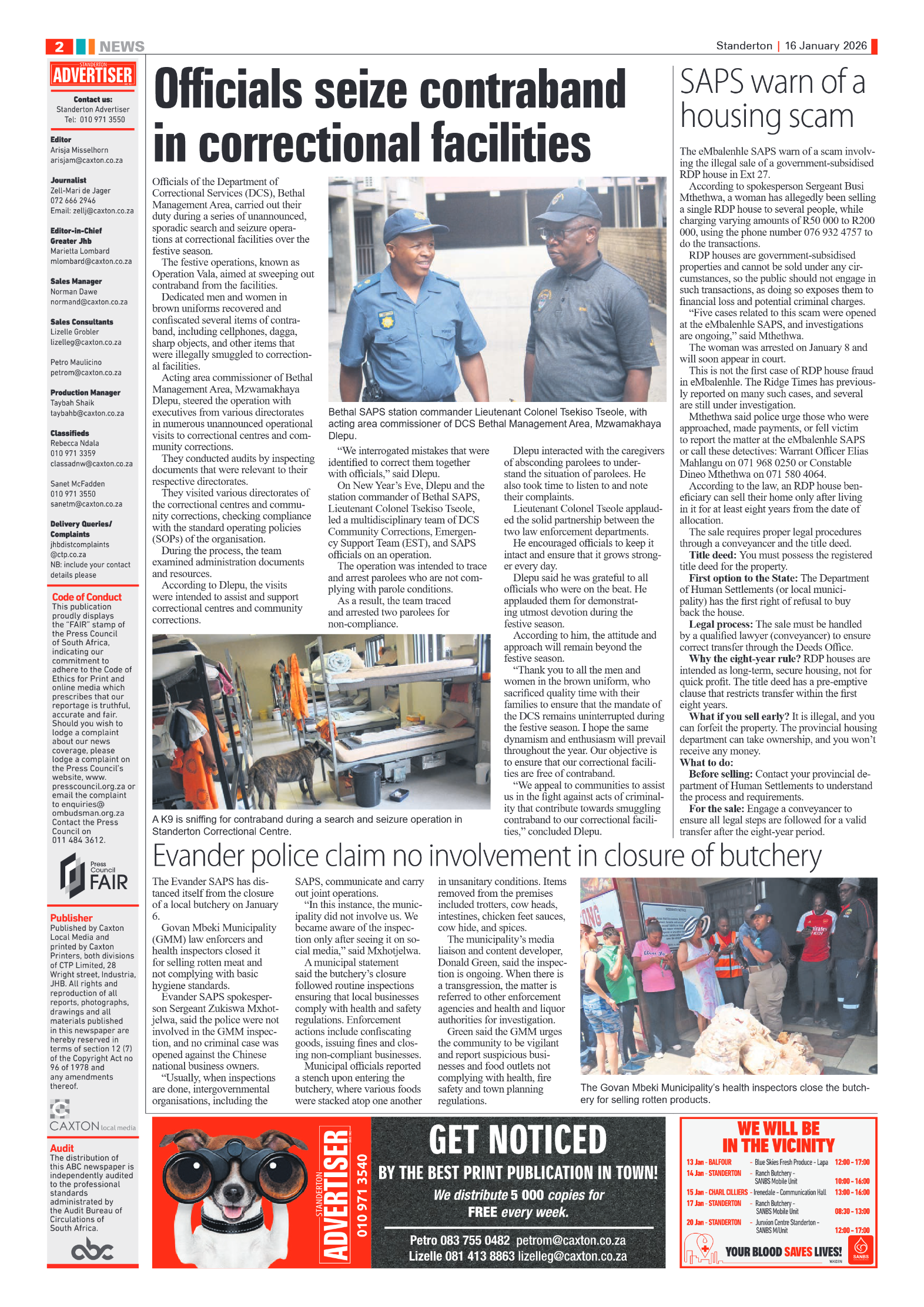 Standerton Advertiser 16 January 2026 page 2