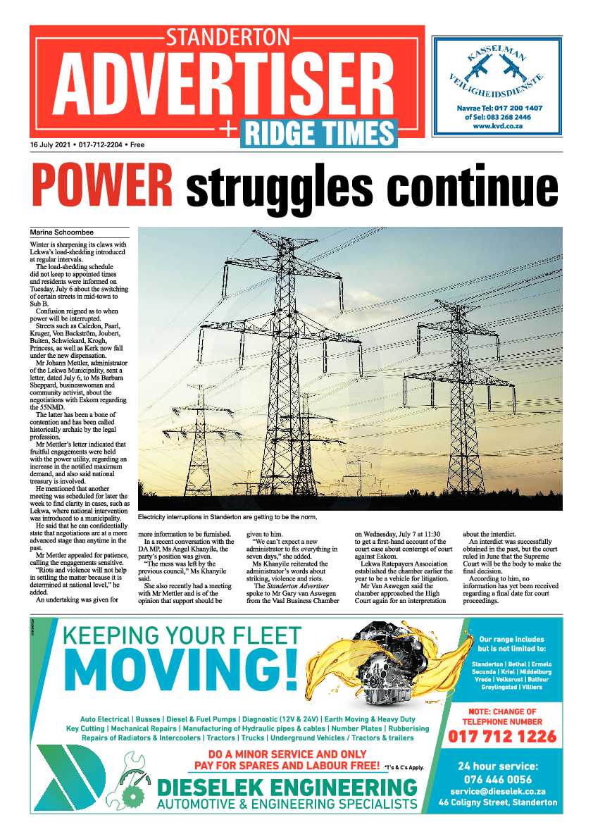 Standerton Advertiser 16 July 2021 page 1