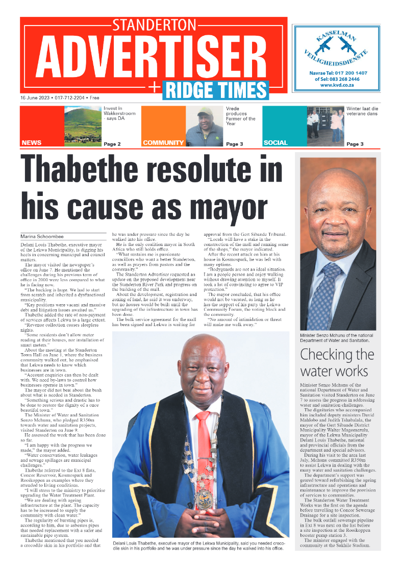 Standerton Advertiser 16 June 2023 page 1