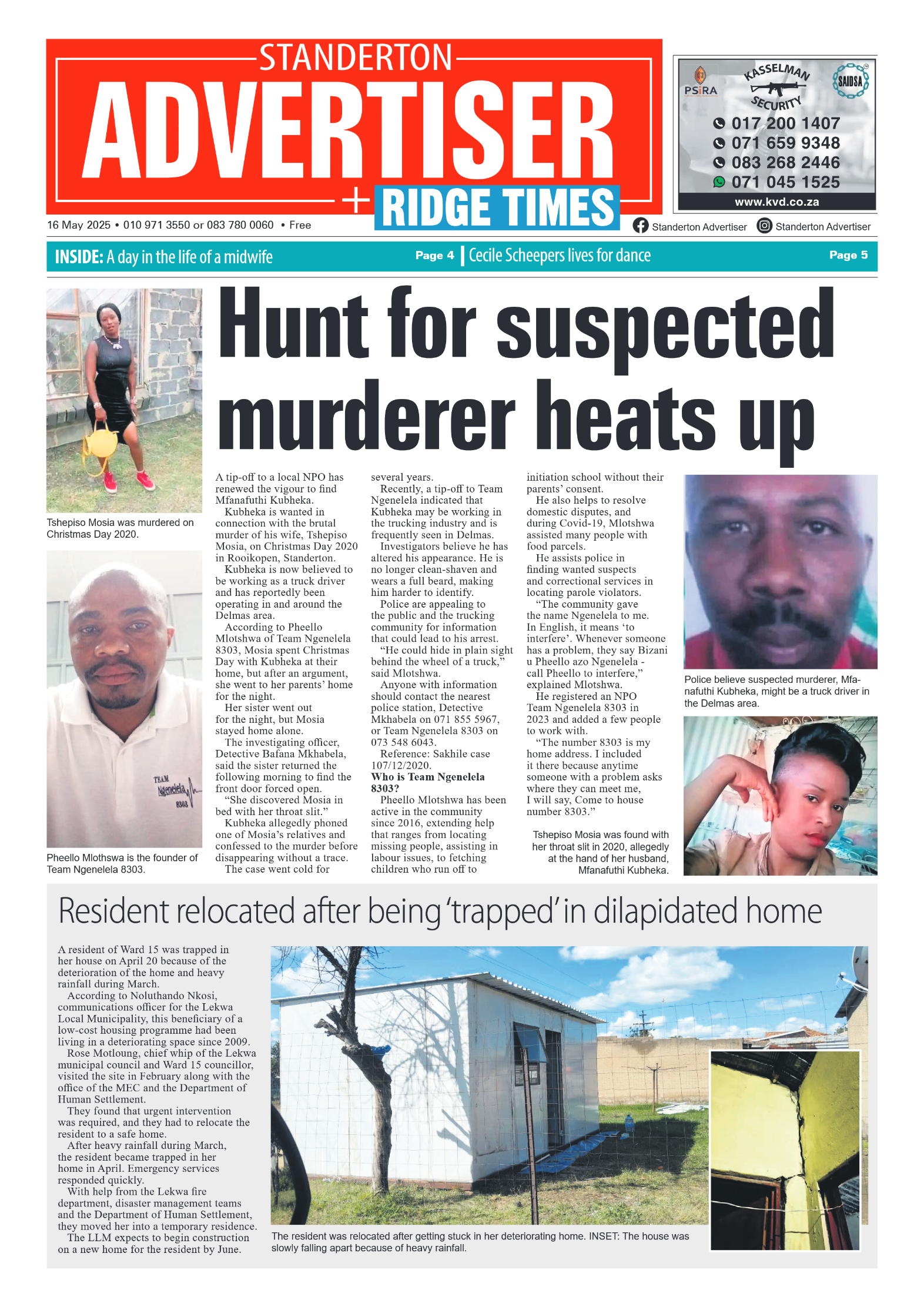 Standerton Advertiser 16 May 2025 page 1