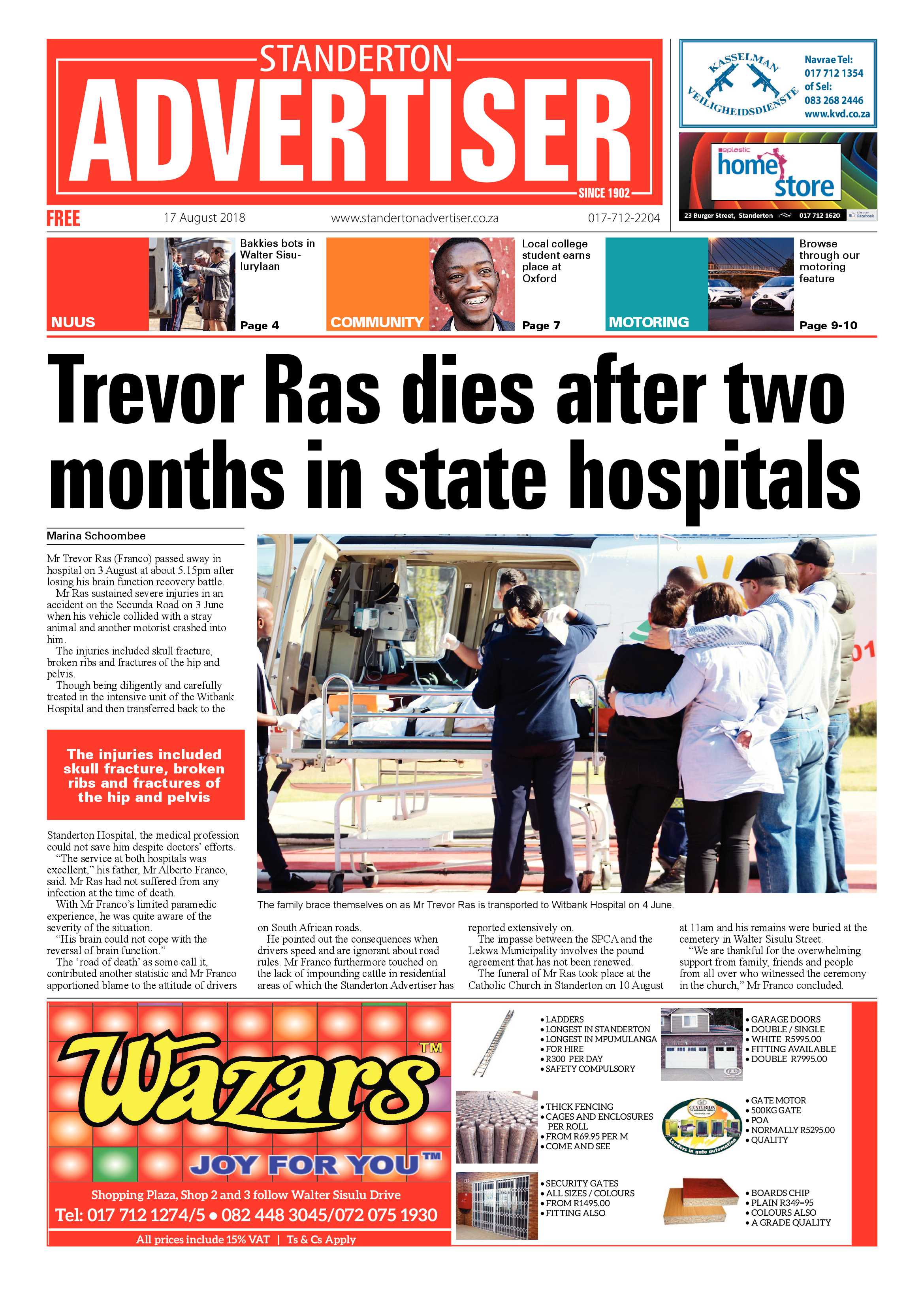 Standerton Advertiser 17 August 2018 page 1