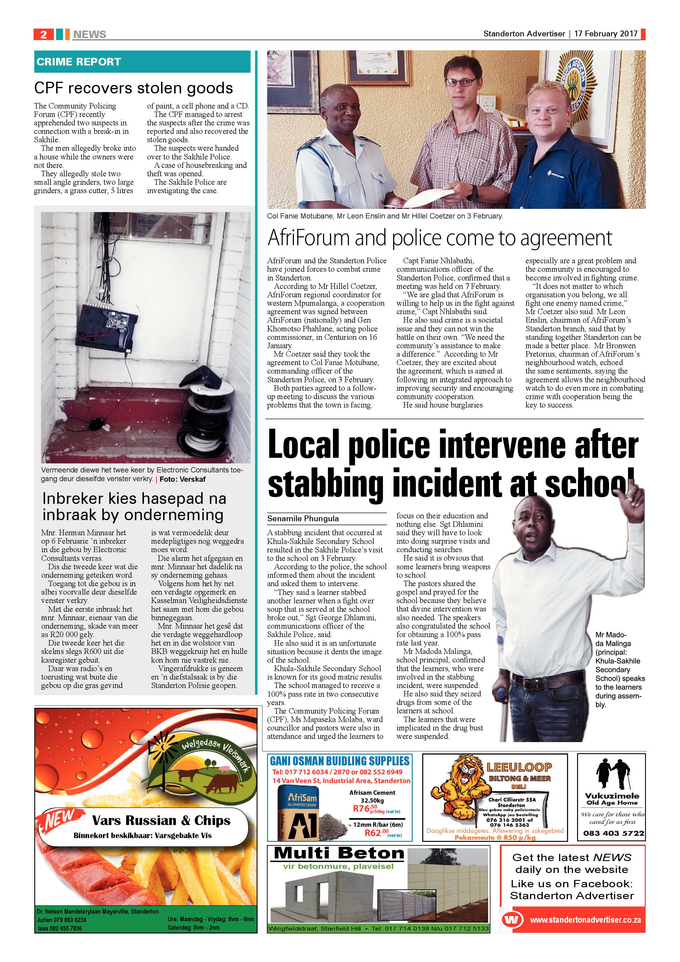 Standerton Advertiser 17 February 2017 page 2