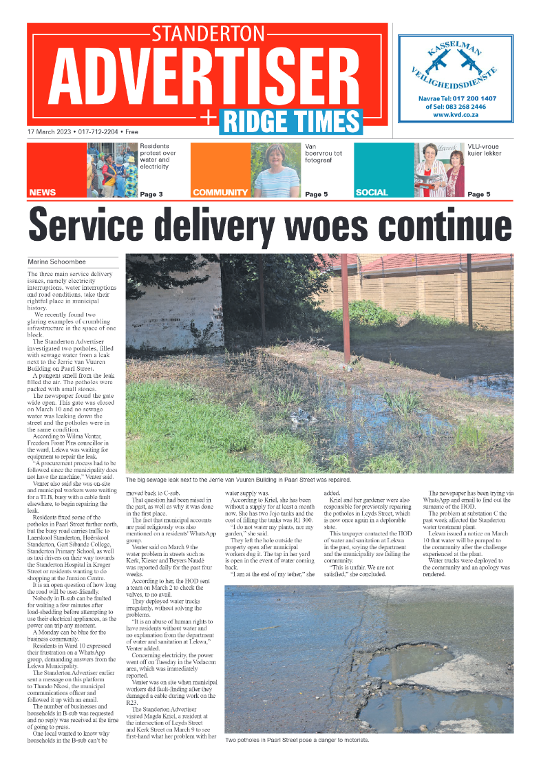 Standerton Advertiser 17 March 2023 page 1