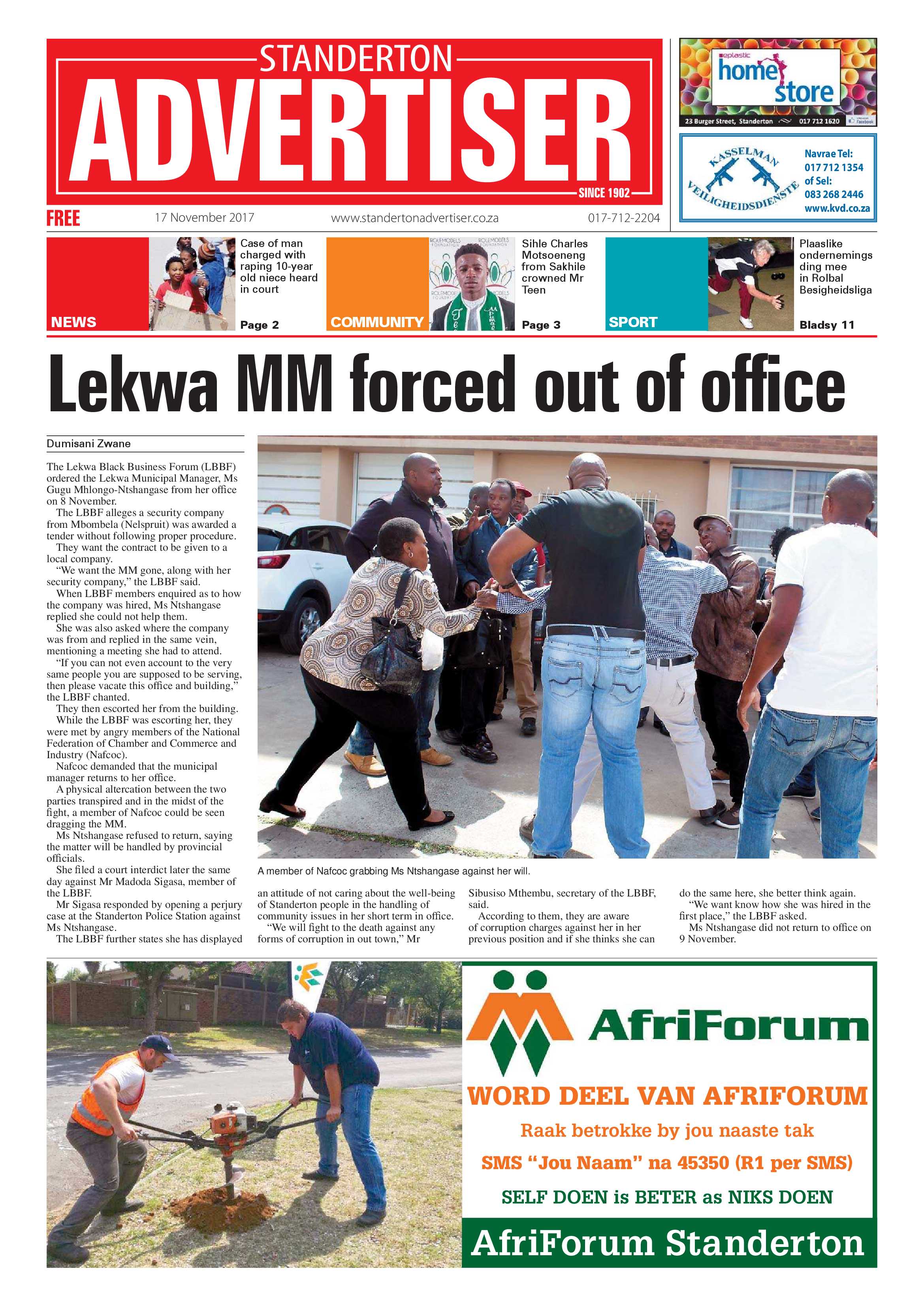 Standerton Advertiser 17 November 2017 page 1