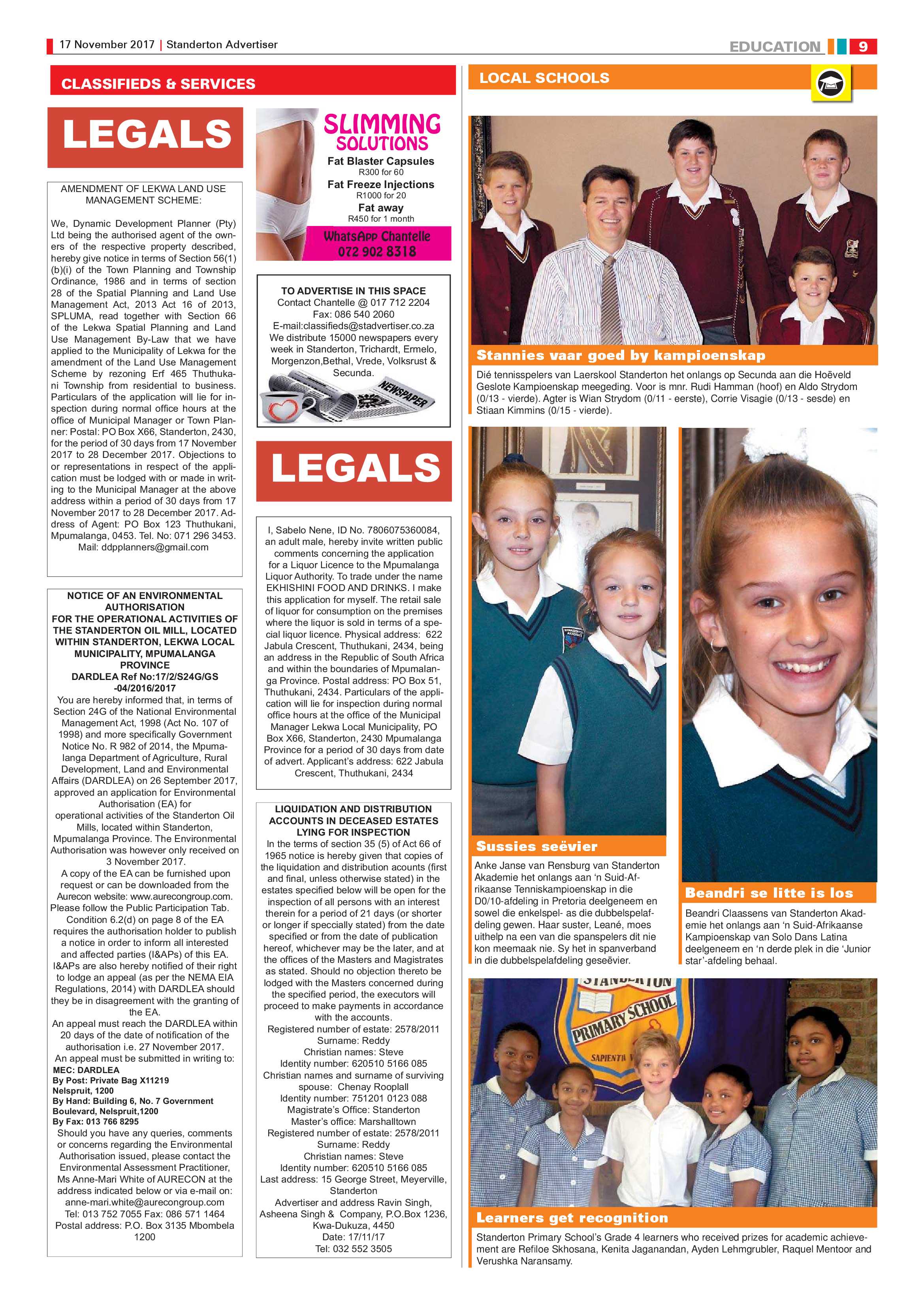 Standerton Advertiser 17 November 2017 page 9