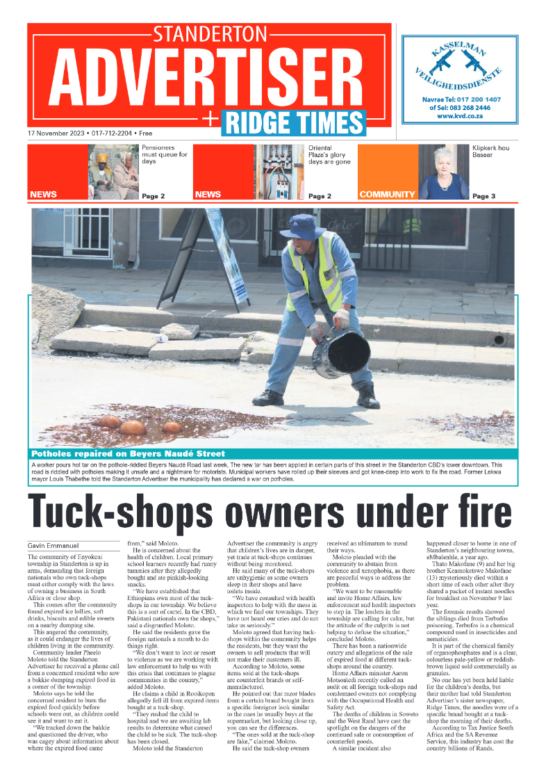 Standerton Advertiser 17 November 2023 page 1