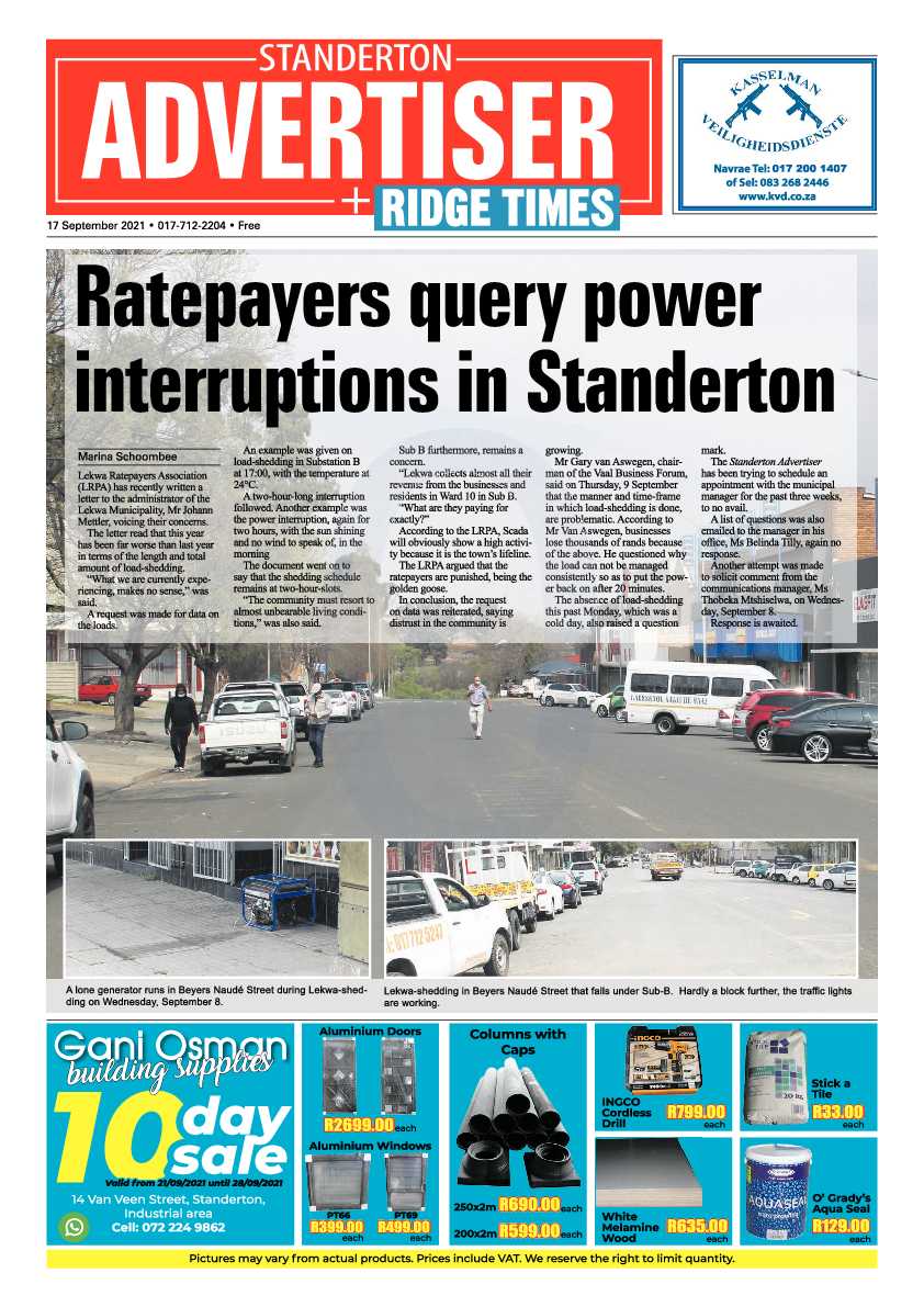 Standerton Advertiser 17 September 2021 page 1