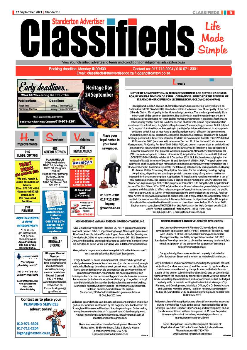 Standerton Advertiser 17 September 2021 page 9