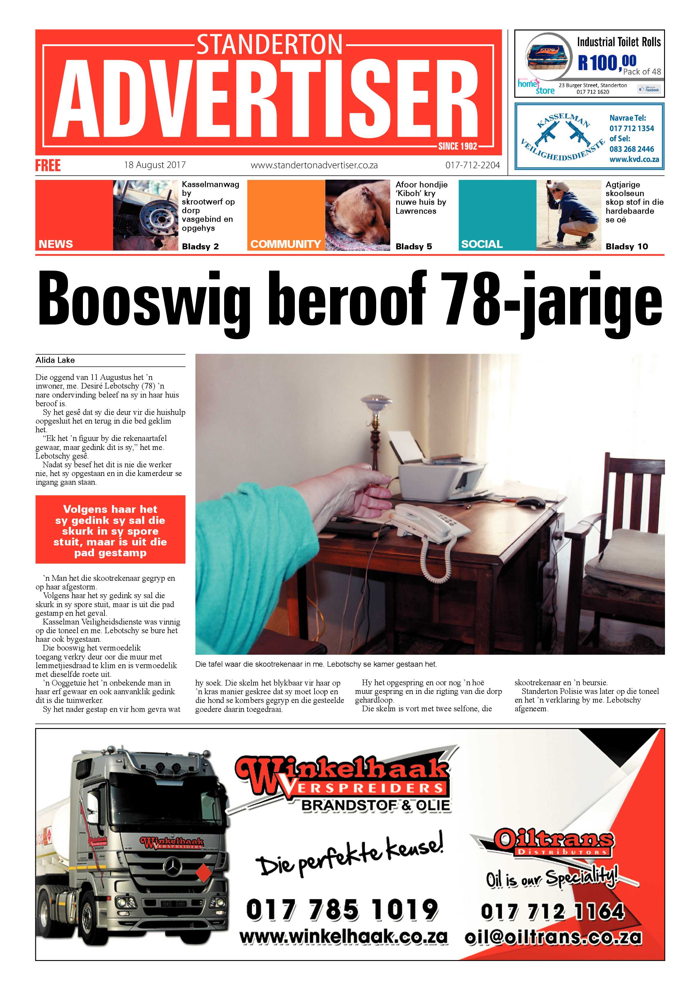 Standerton Advertiser 18 August 2017 page 1