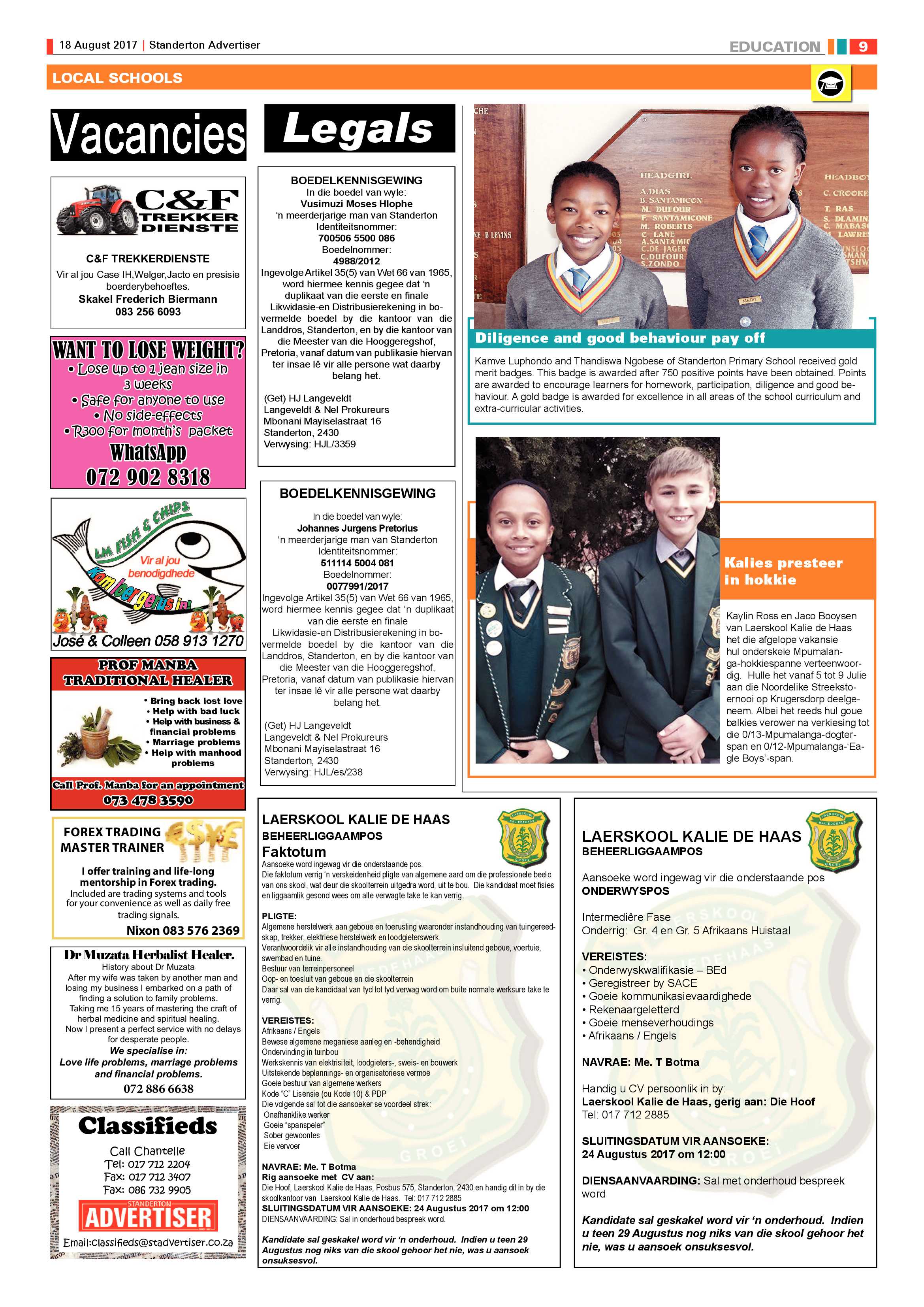 Standerton Advertiser 18 August 2017 page 9