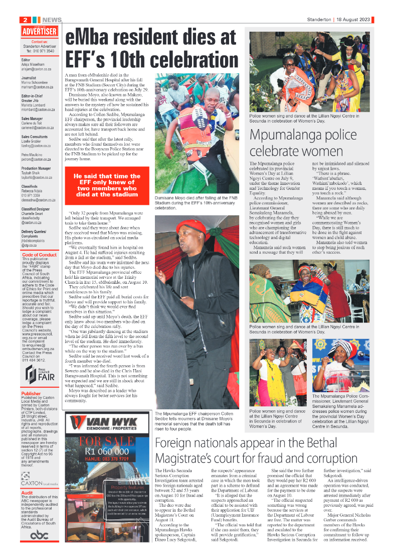 Standerton Advertiser 18 August 2023 page 2