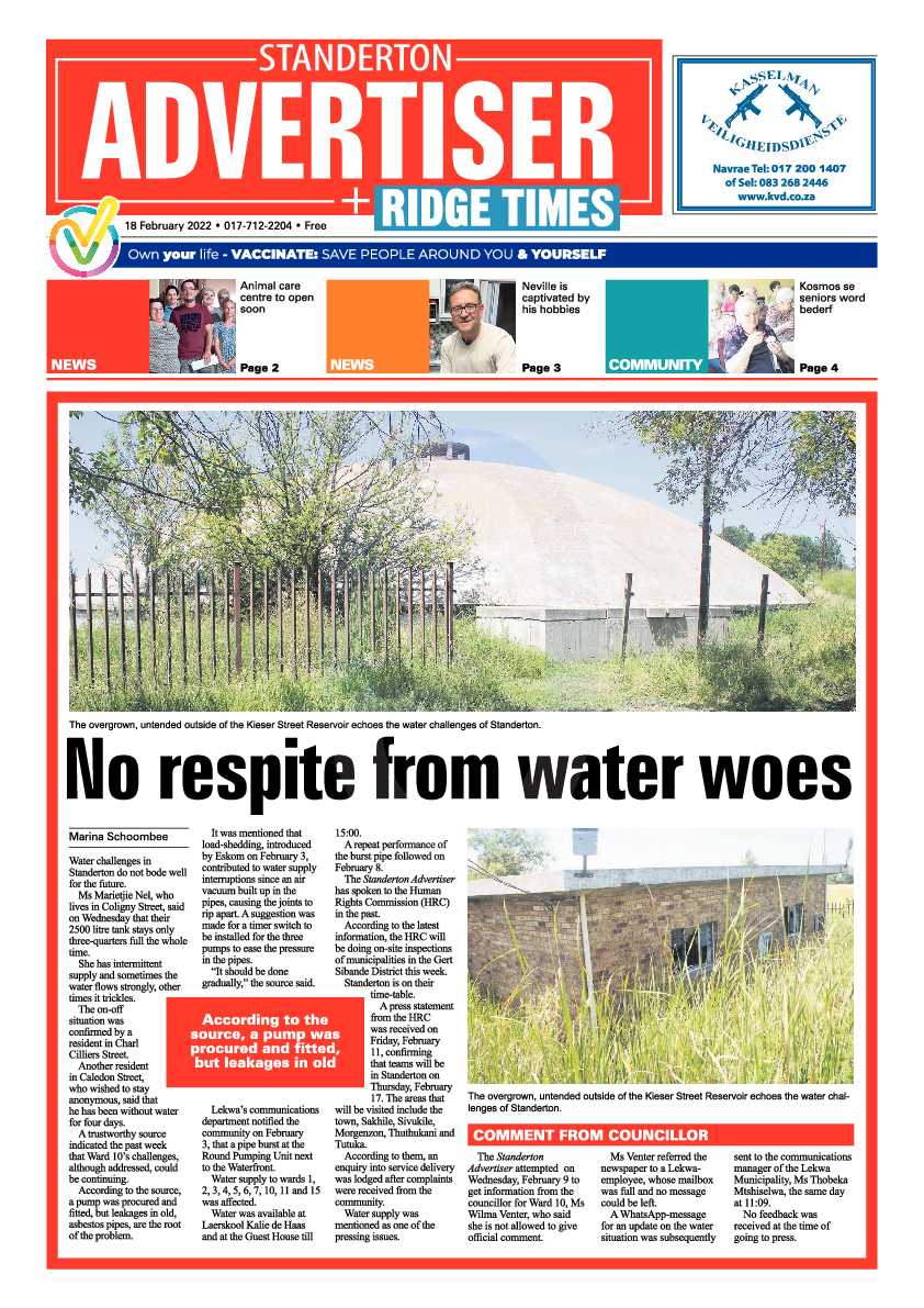 Standerton Advertiser 18 February 2022 page 1