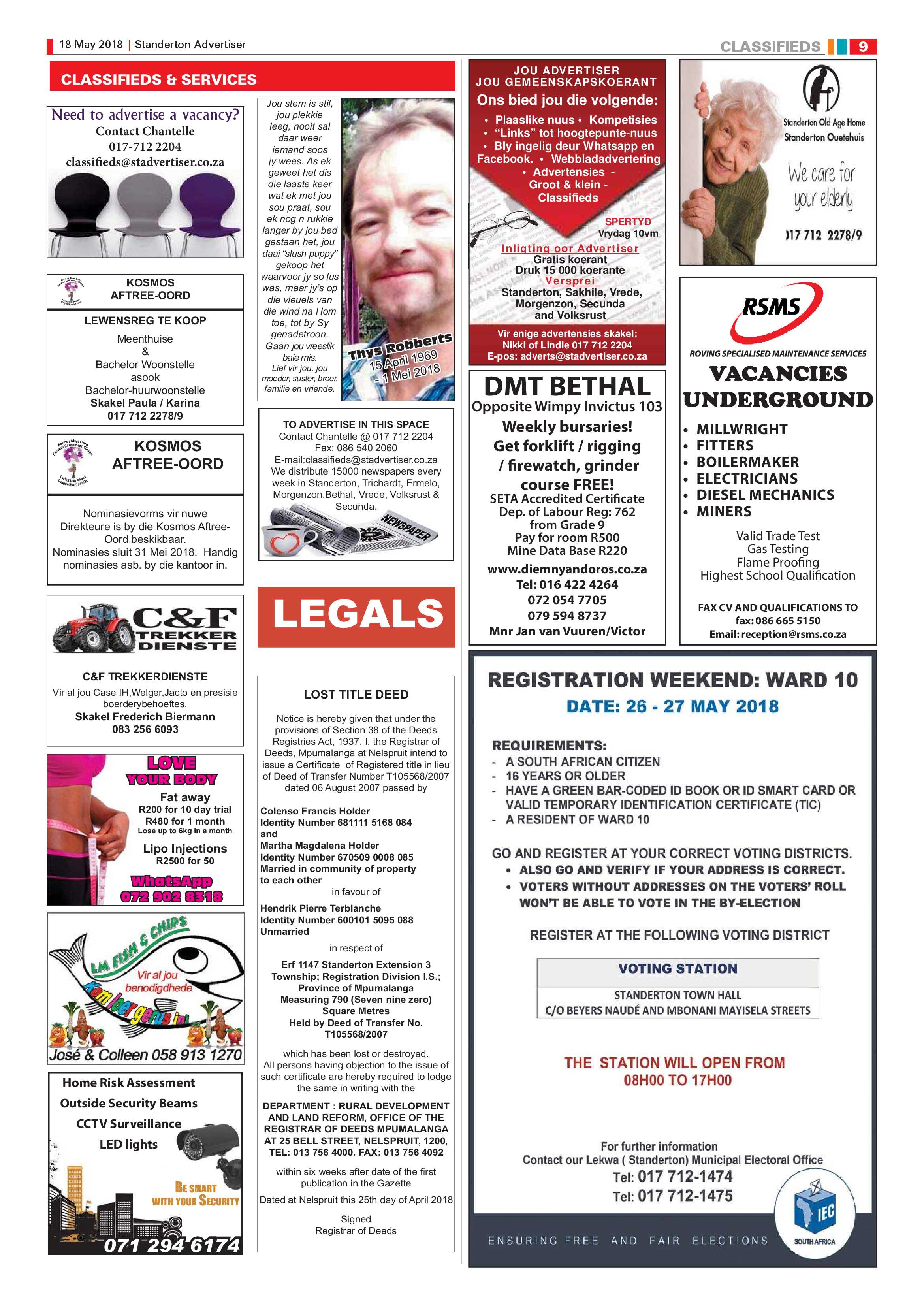 Standerton Advertiser 18 May 2018 page 9