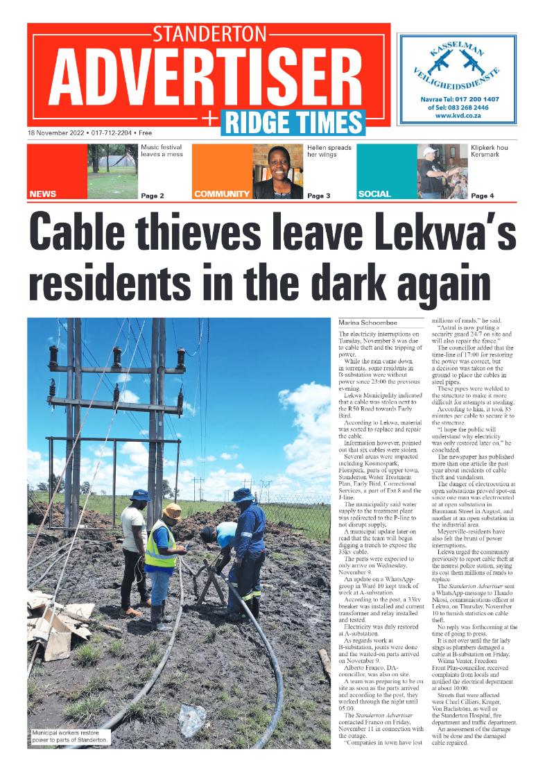 Standerton Advertiser 18 Nov 2022 page 1
