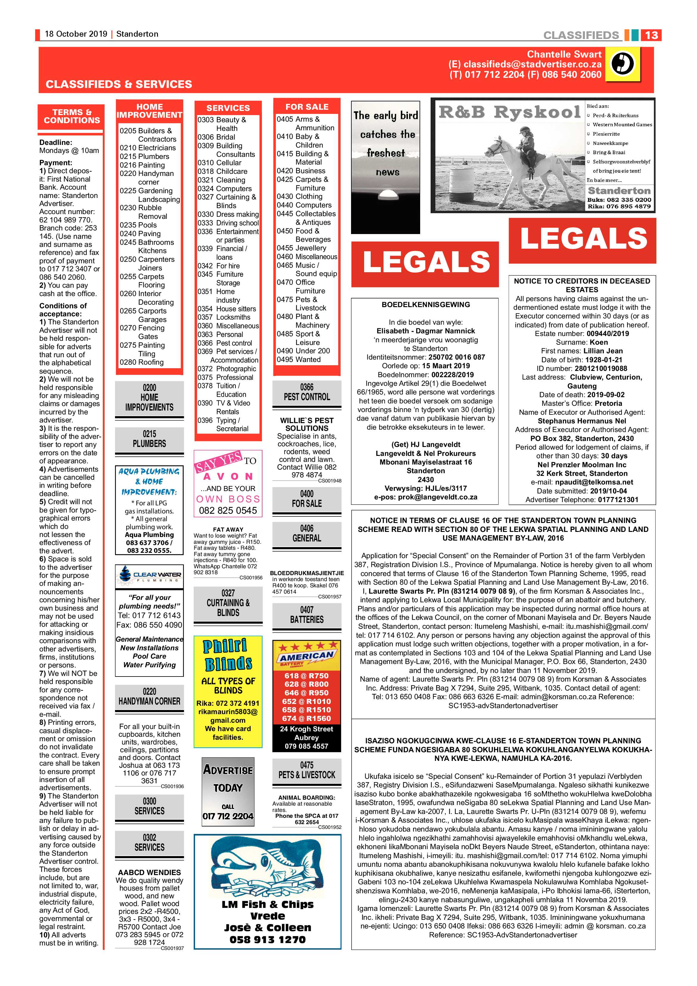 Standerton Advertiser 18 October 2019 page 13