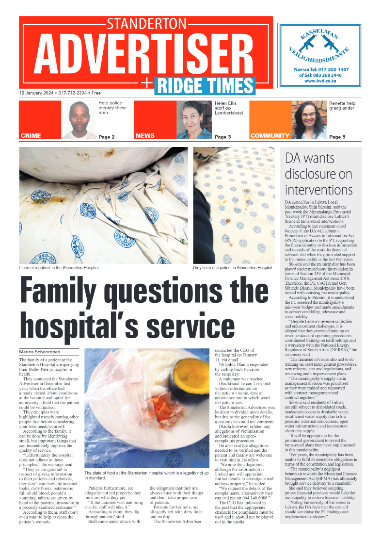 Standerton Advertiser 19 January 2024 page 1