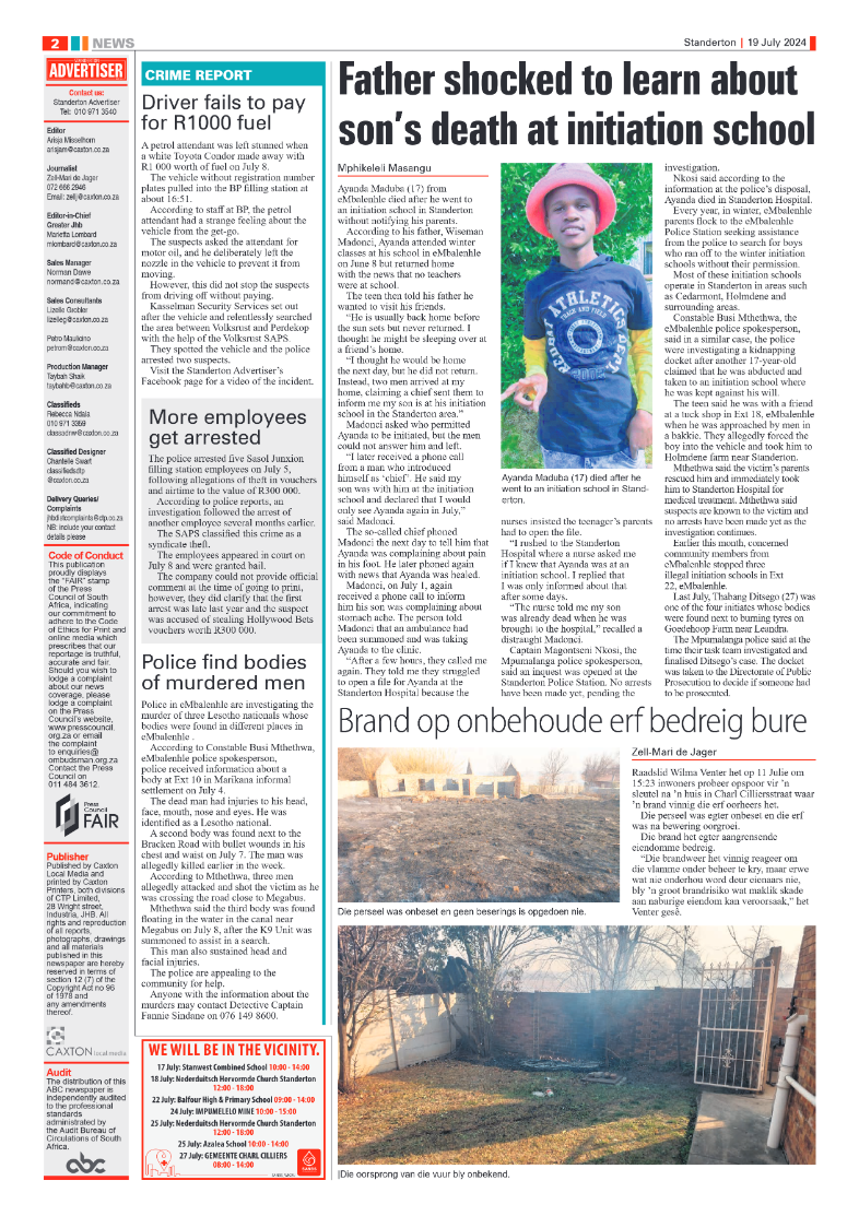 Standerton Advertiser 19 July 2024 page 2