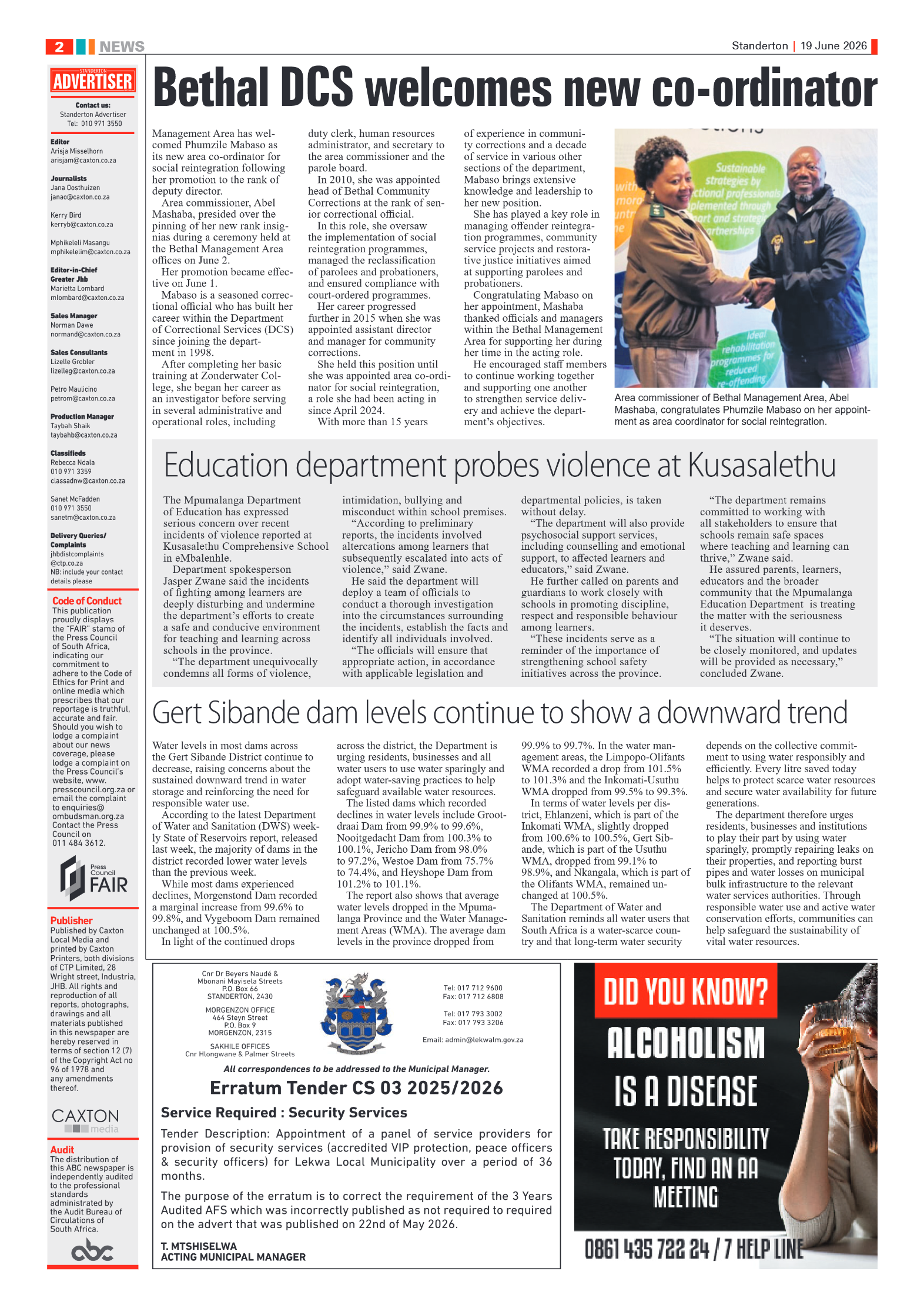 Standerton Advertiser 19 June 2026 page 2