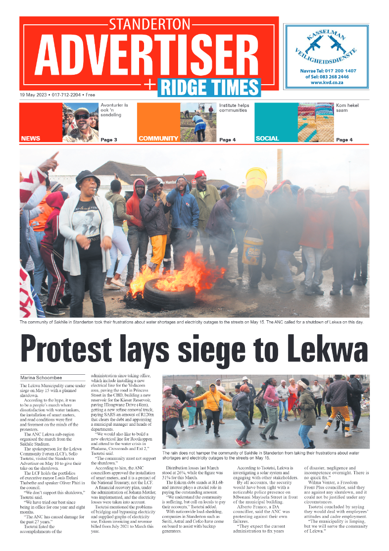 Standerton Advertiser 19 May 2023 page 1