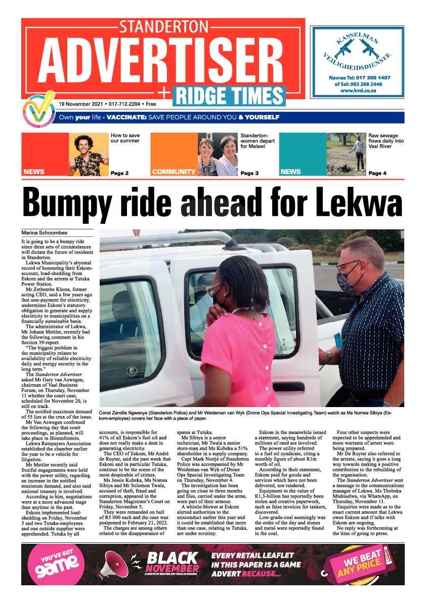 Standerton Advertiser 19 November 2021 page 1