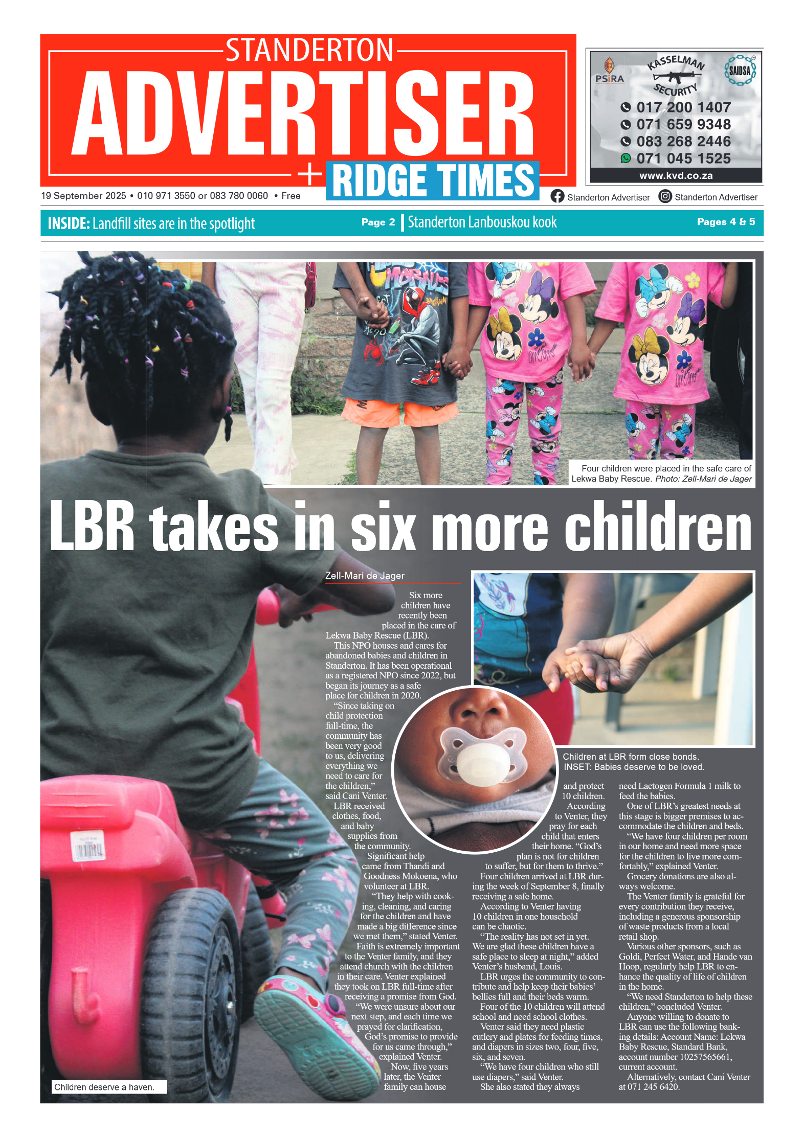 Standerton Advertiser 19 September 2025 page 1