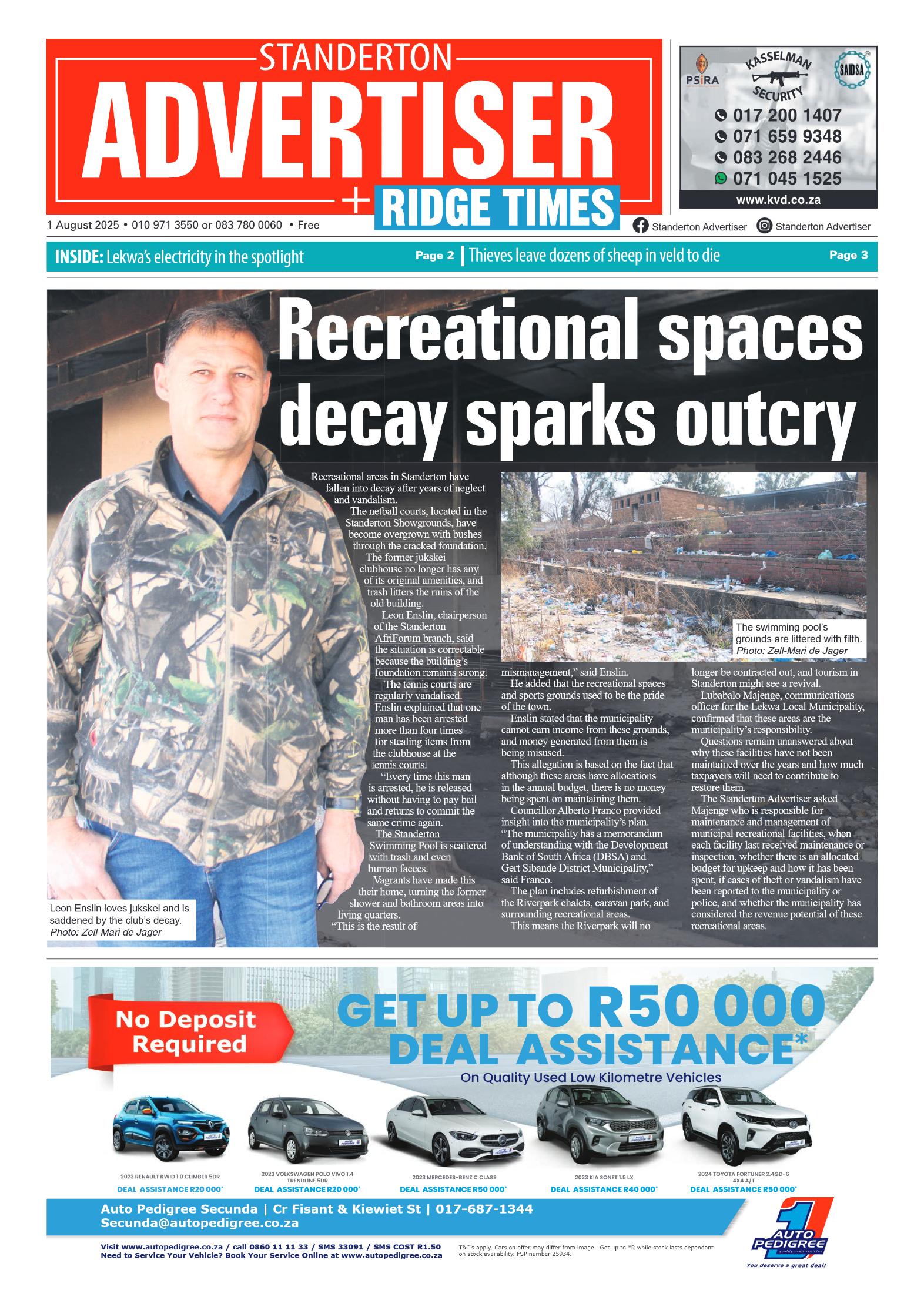 Standerton Advertiser 1 August 2025 page 1