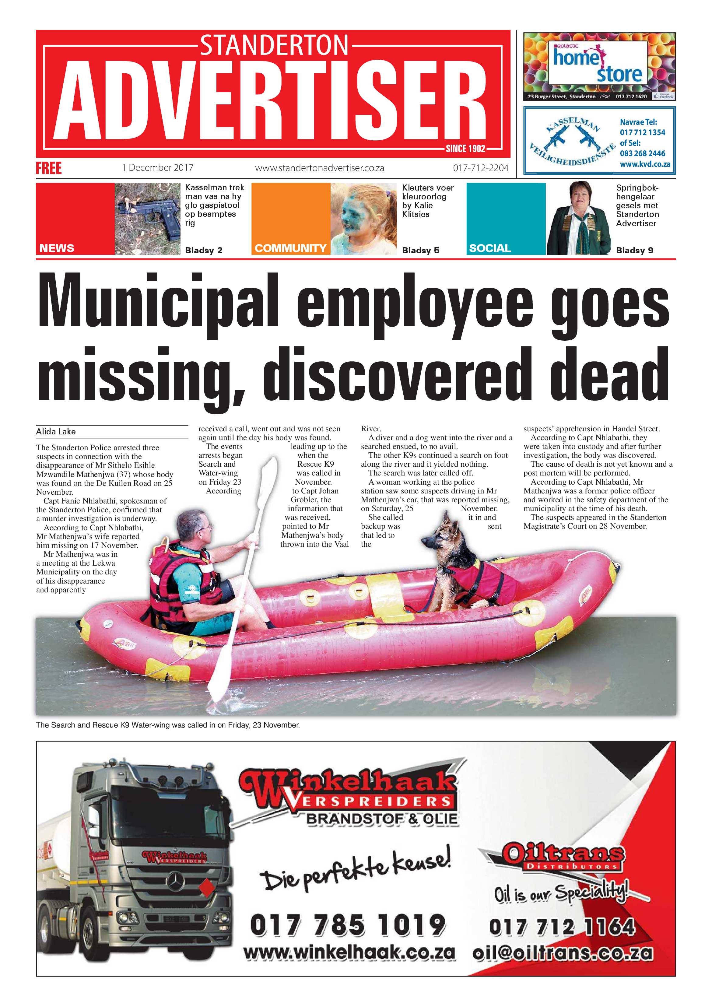 Standerton Advertiser 1 December 2017 page 1