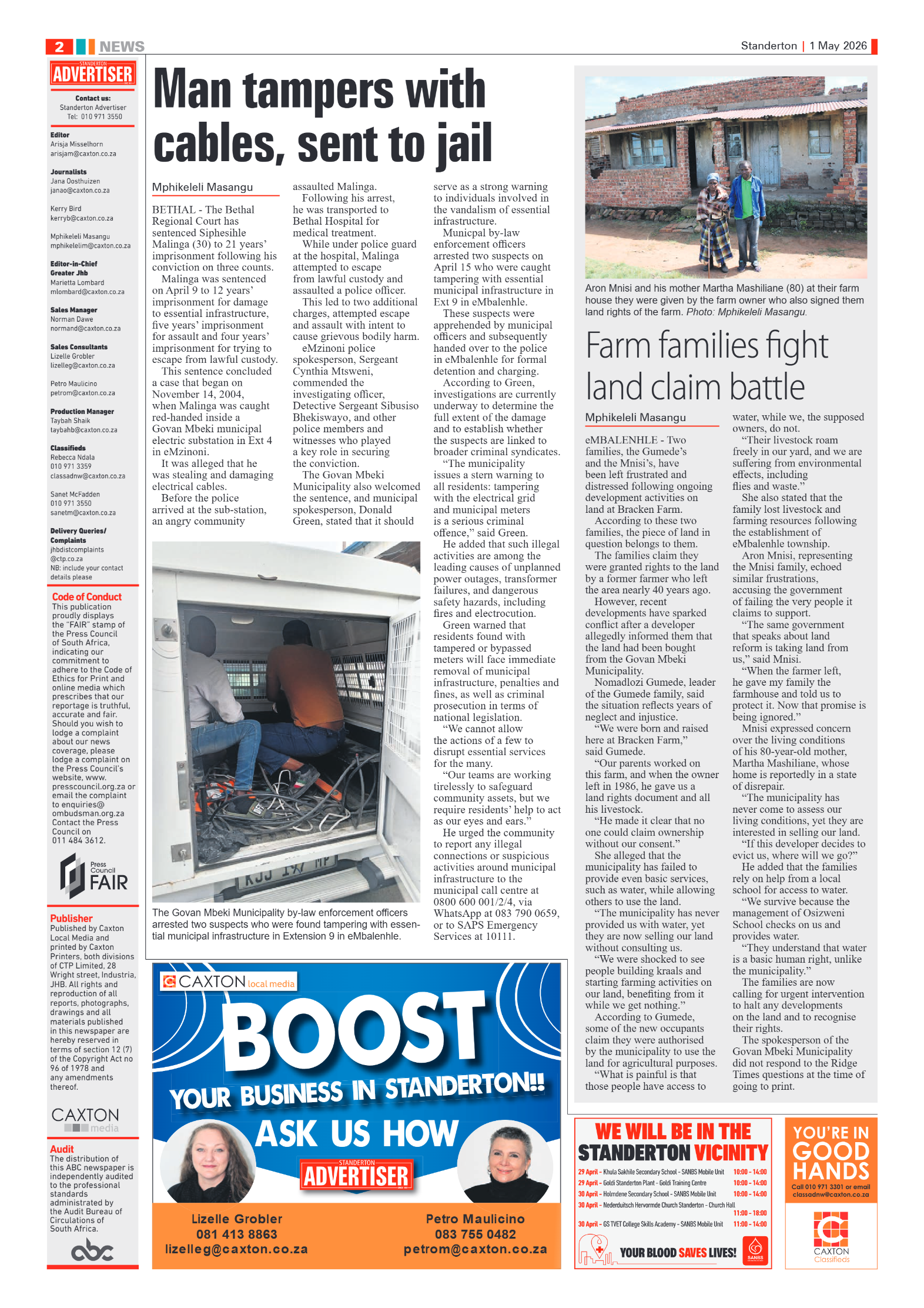 Standerton Advertiser 1 May 2026 page 2