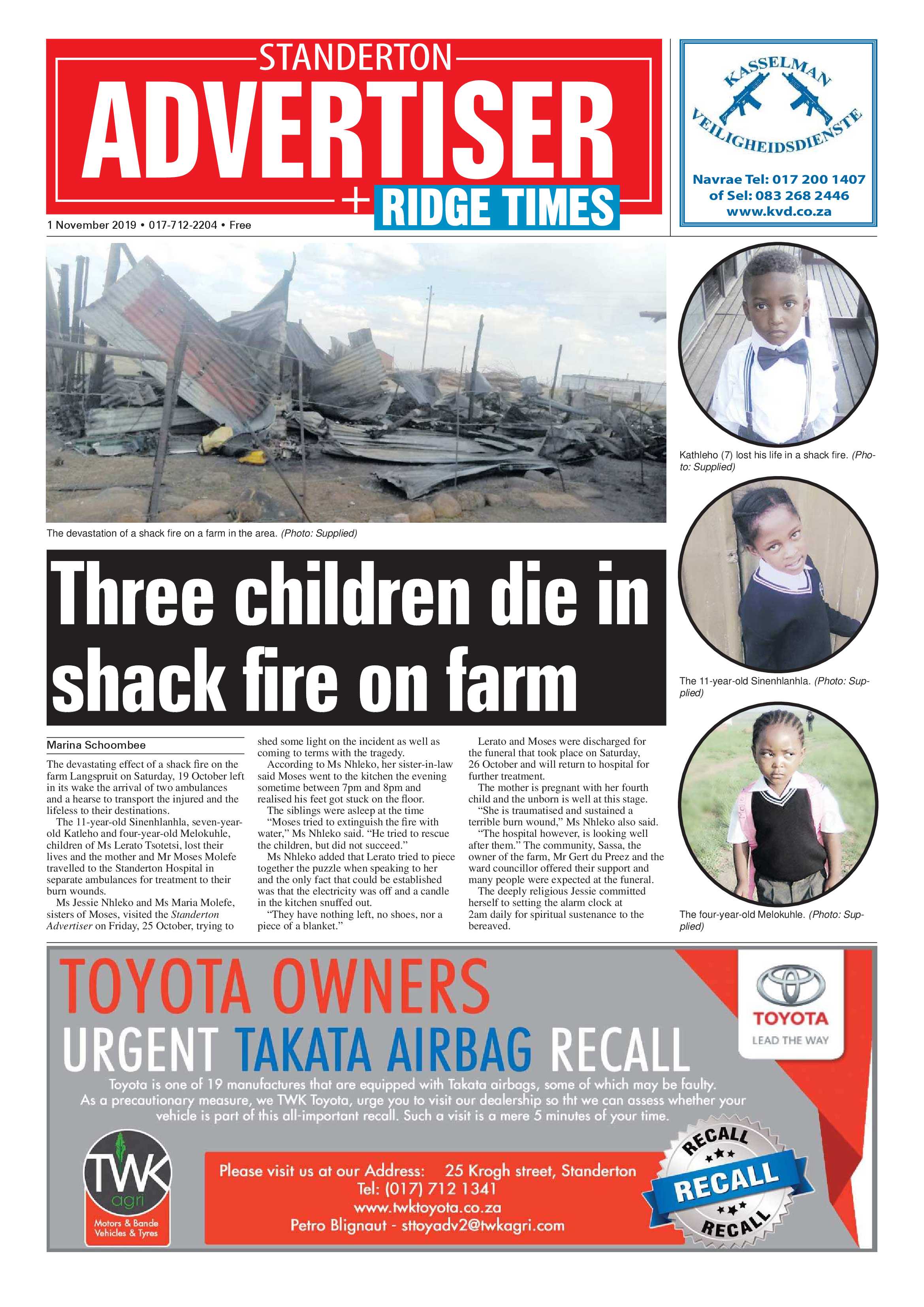 Standerton Advertiser 1 November 2019 page 1