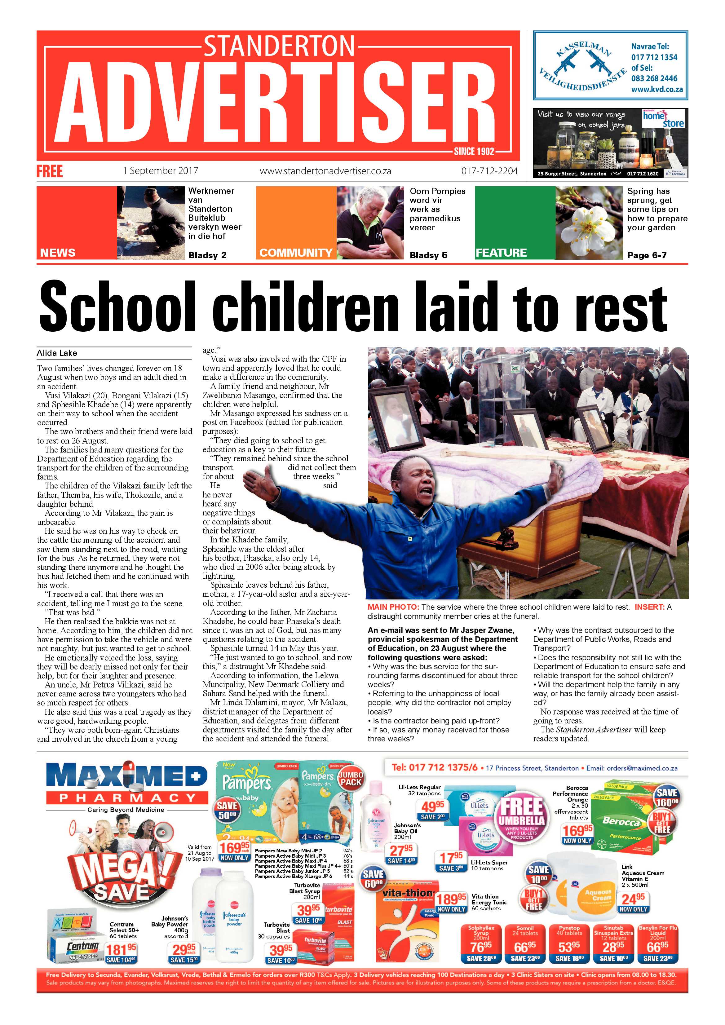 Standerton Advertiser 1 September 2017 page 1