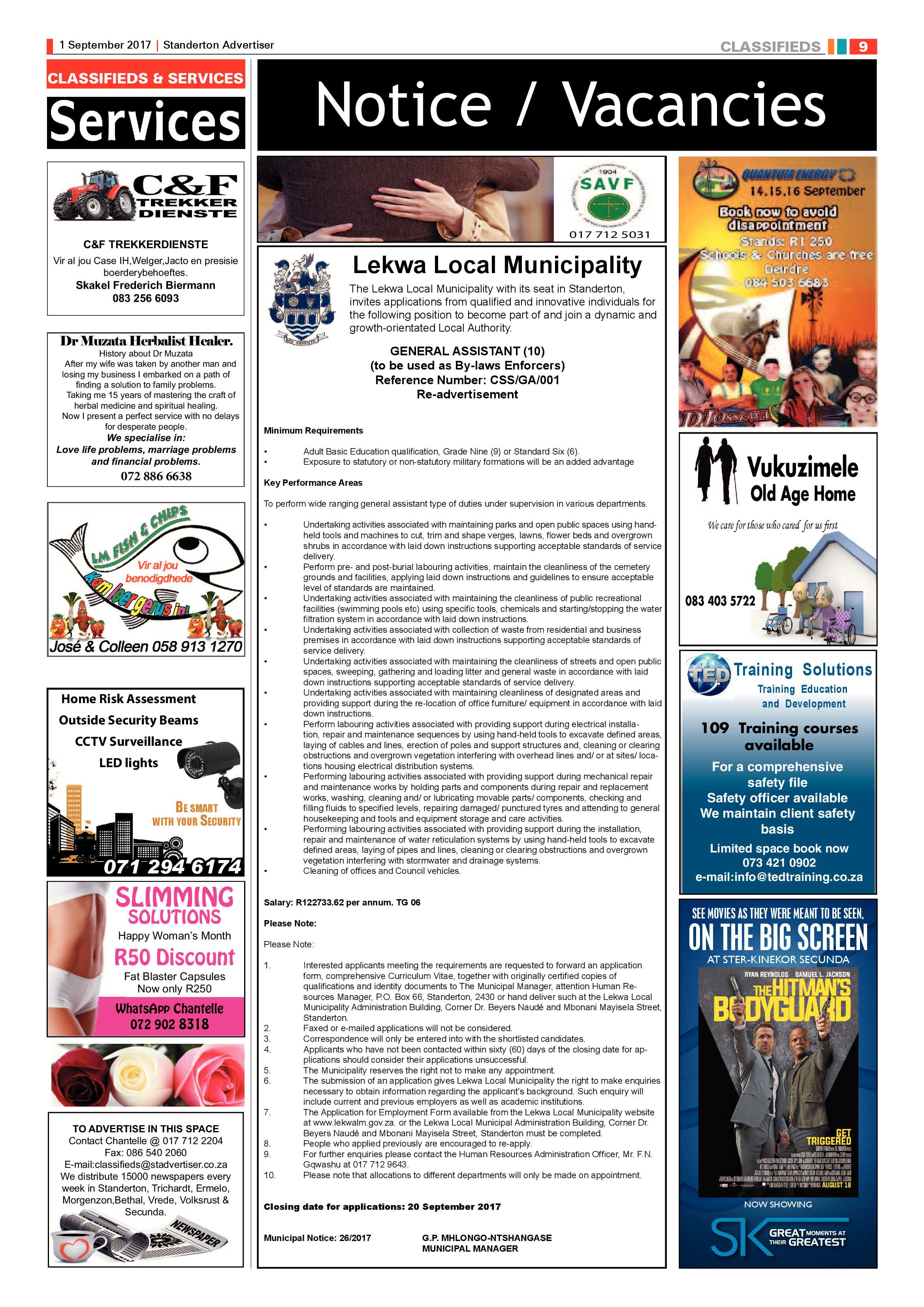 Standerton Advertiser 1 September 2017 page 9