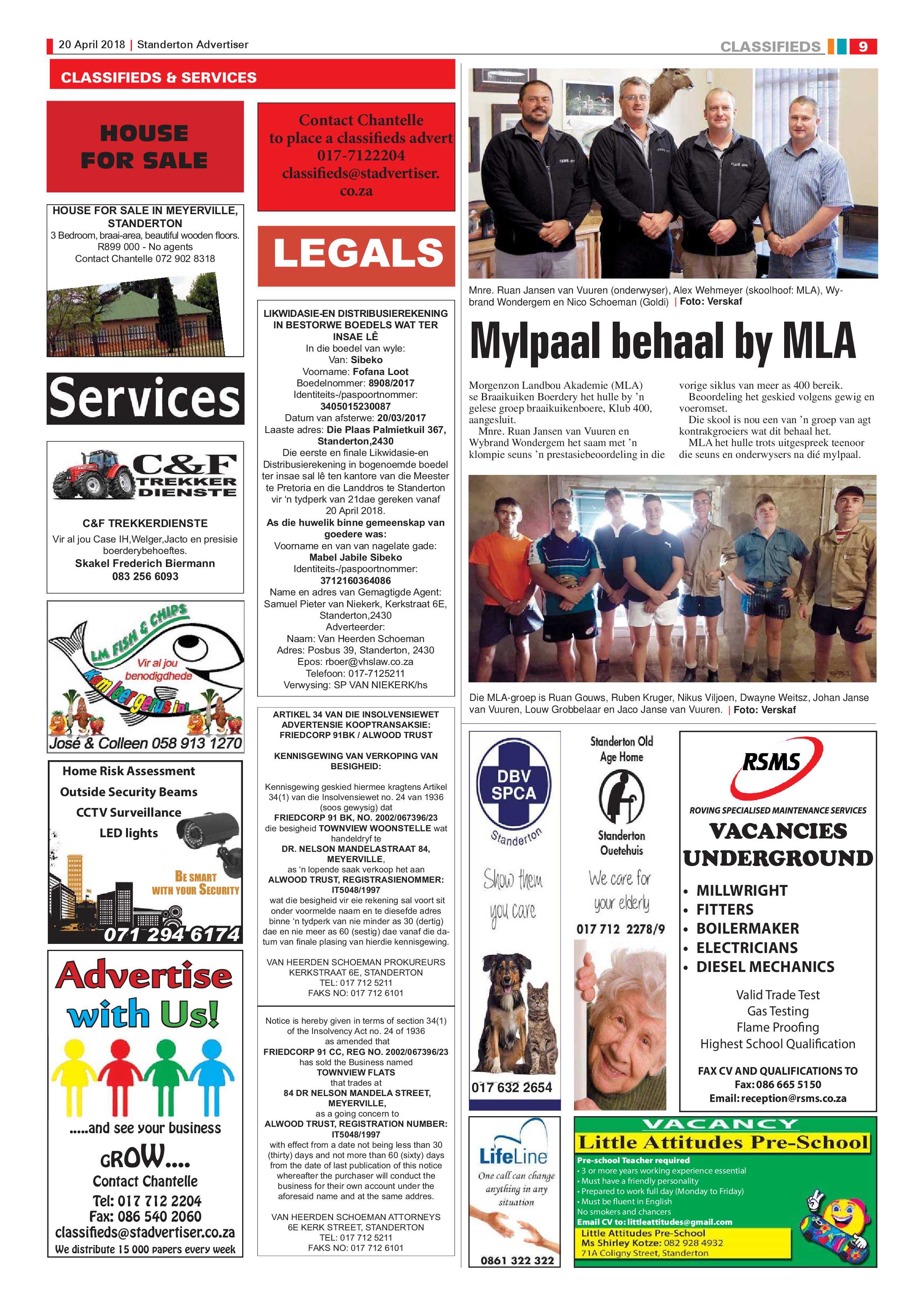 Standerton Advertiser 20 April 2018 page 9