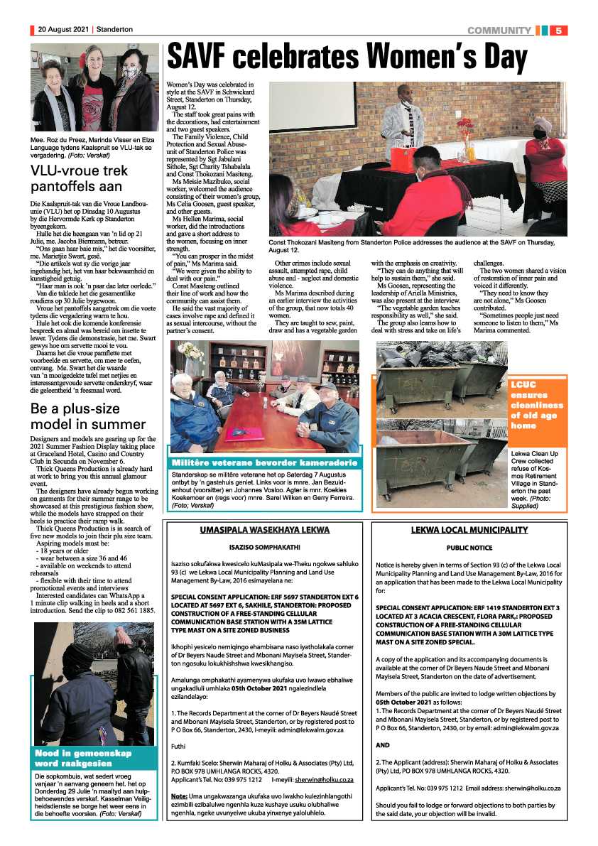 Standerton Advertiser 20 August 2021 page 5