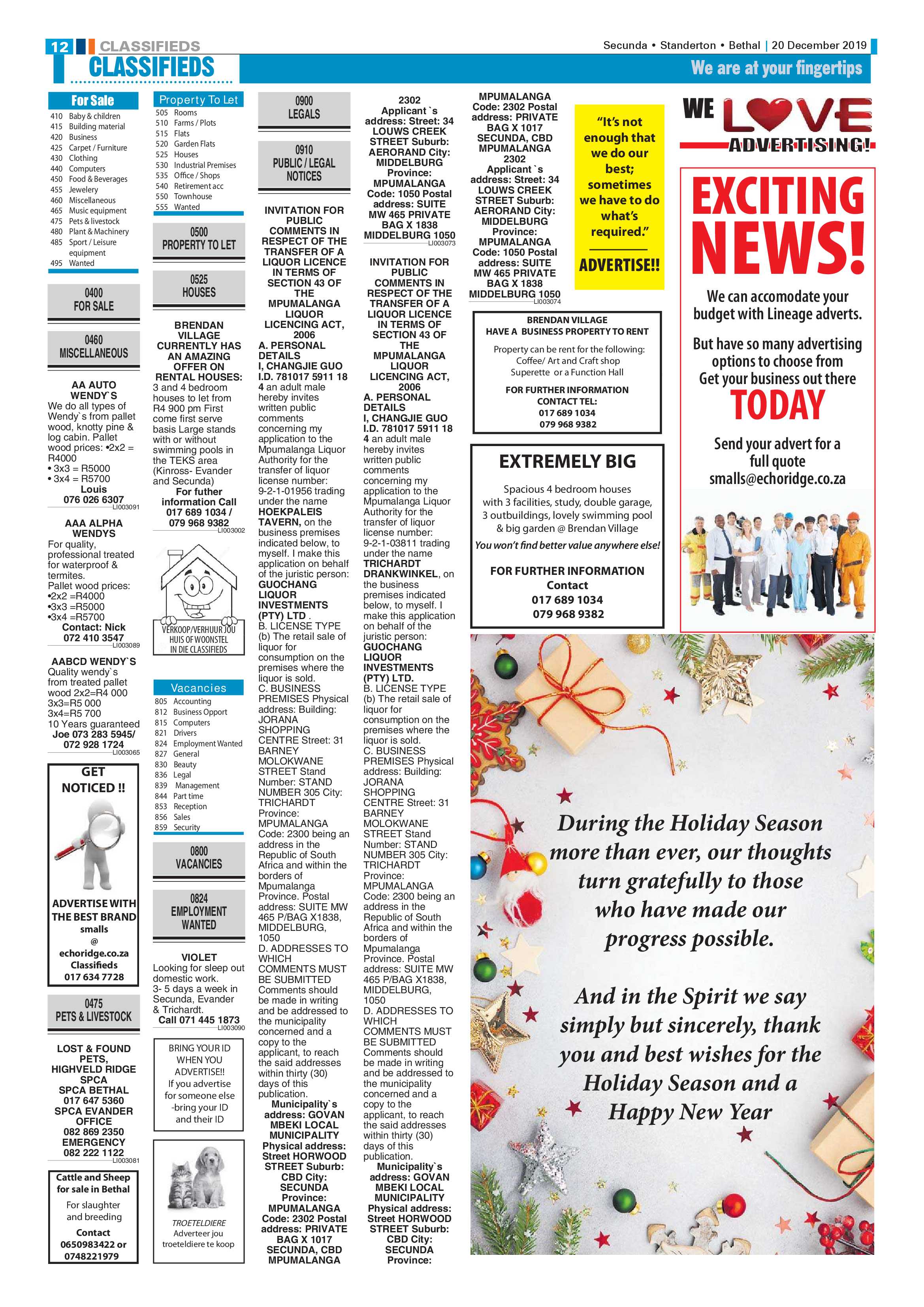 Standerton Advertiser 20 December 2019 page 12
