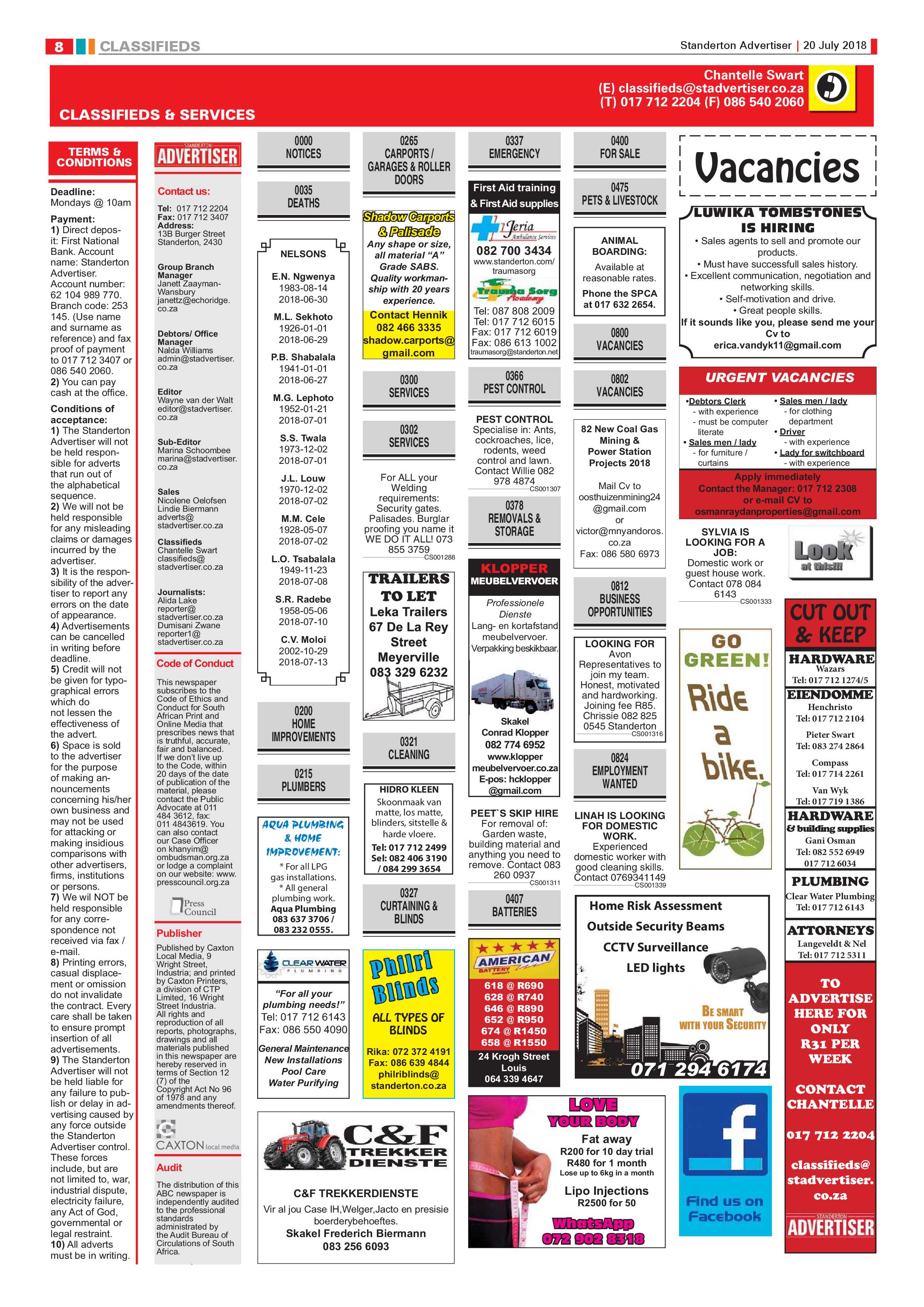 Standerton Advertiser 20 July 2018 page 8