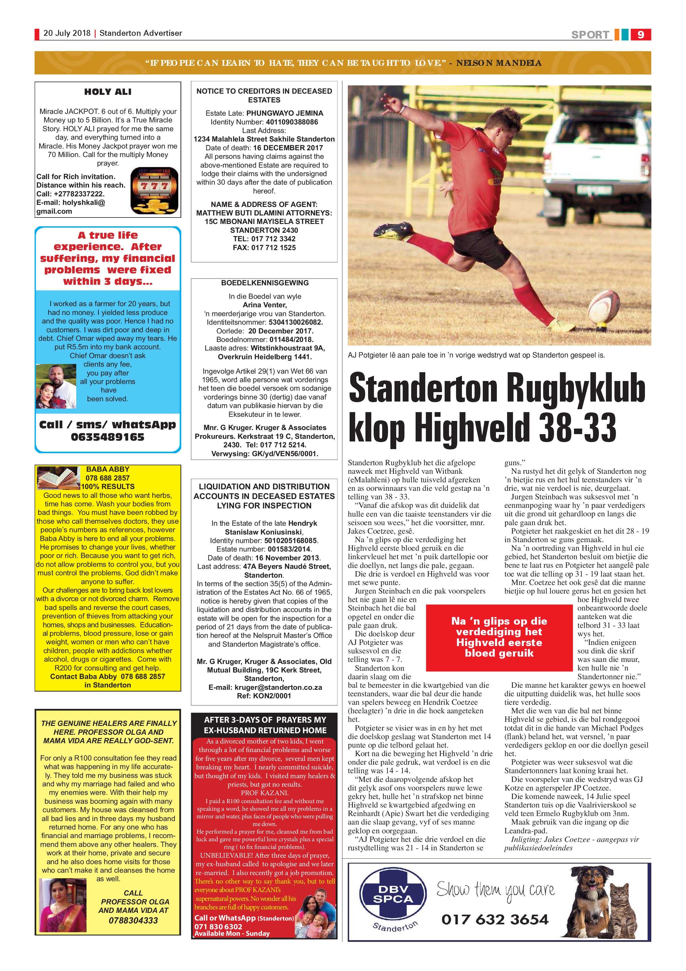 Standerton Advertiser 20 July 2018 page 9