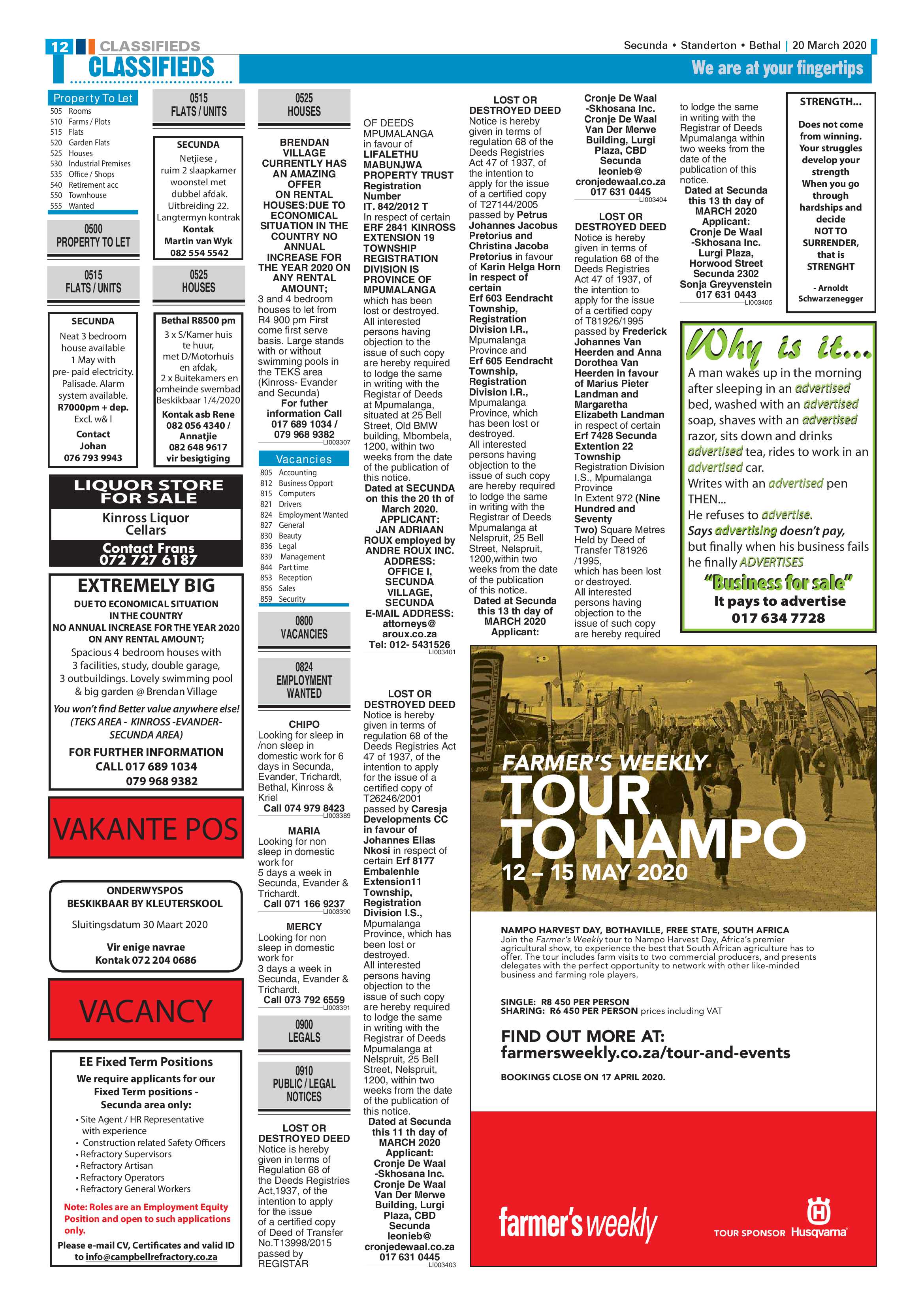 Standerton Advertiser 20 March 2020 page 12