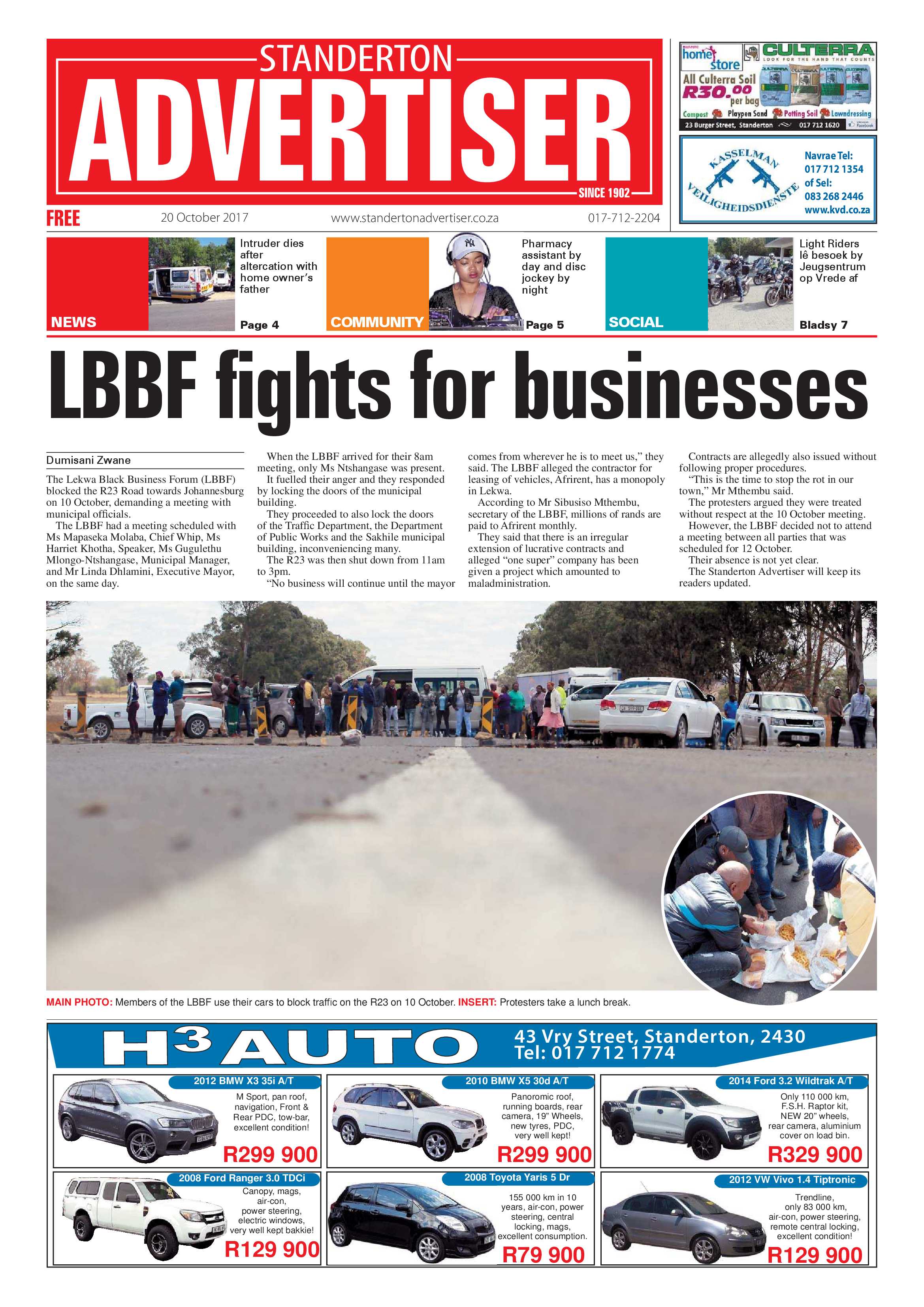 Standerton Advertiser 20 October 2017 page 1