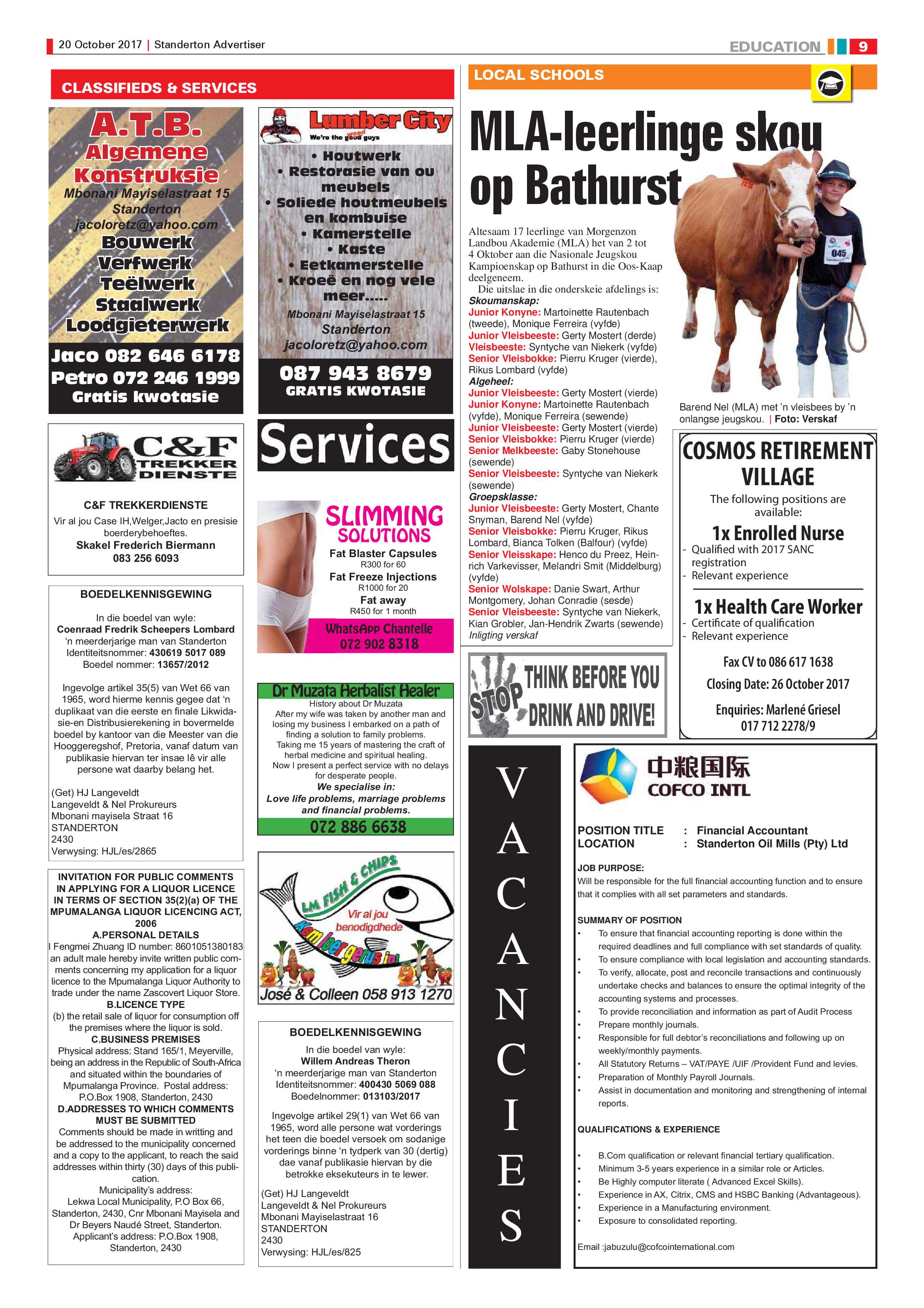 Standerton Advertiser 20 October 2017 page 9