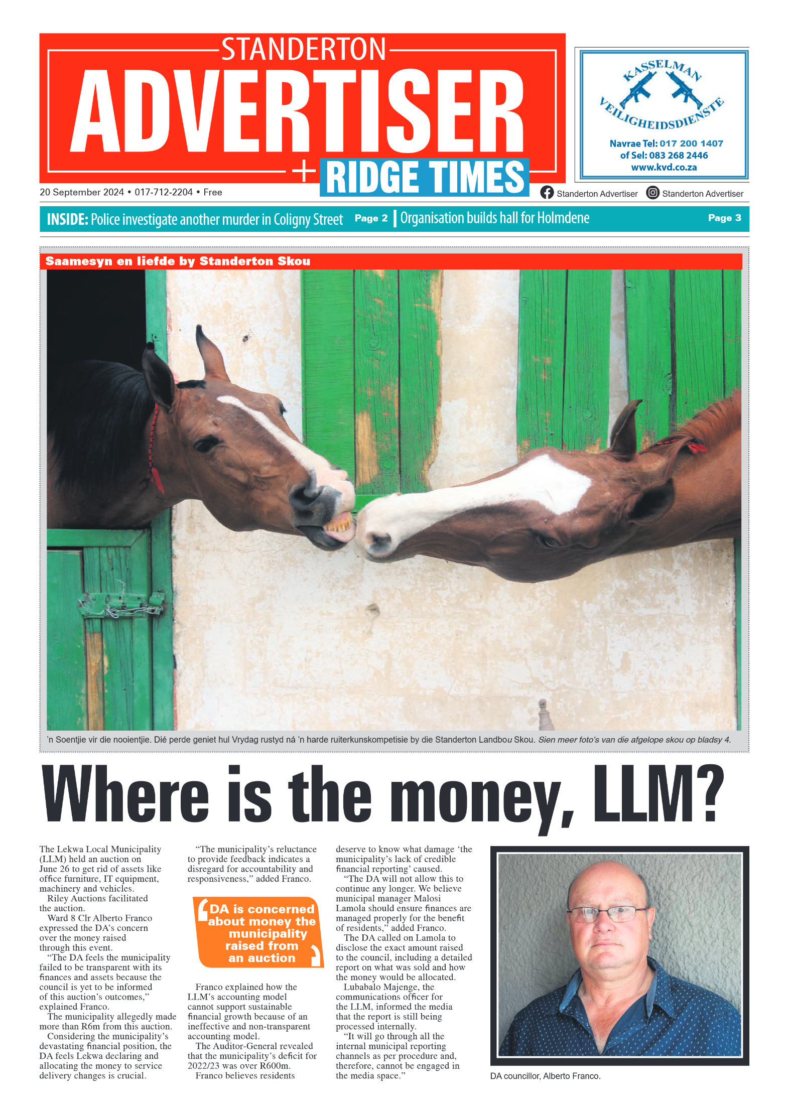 Standerton Advertiser 20 September 2024 page 1