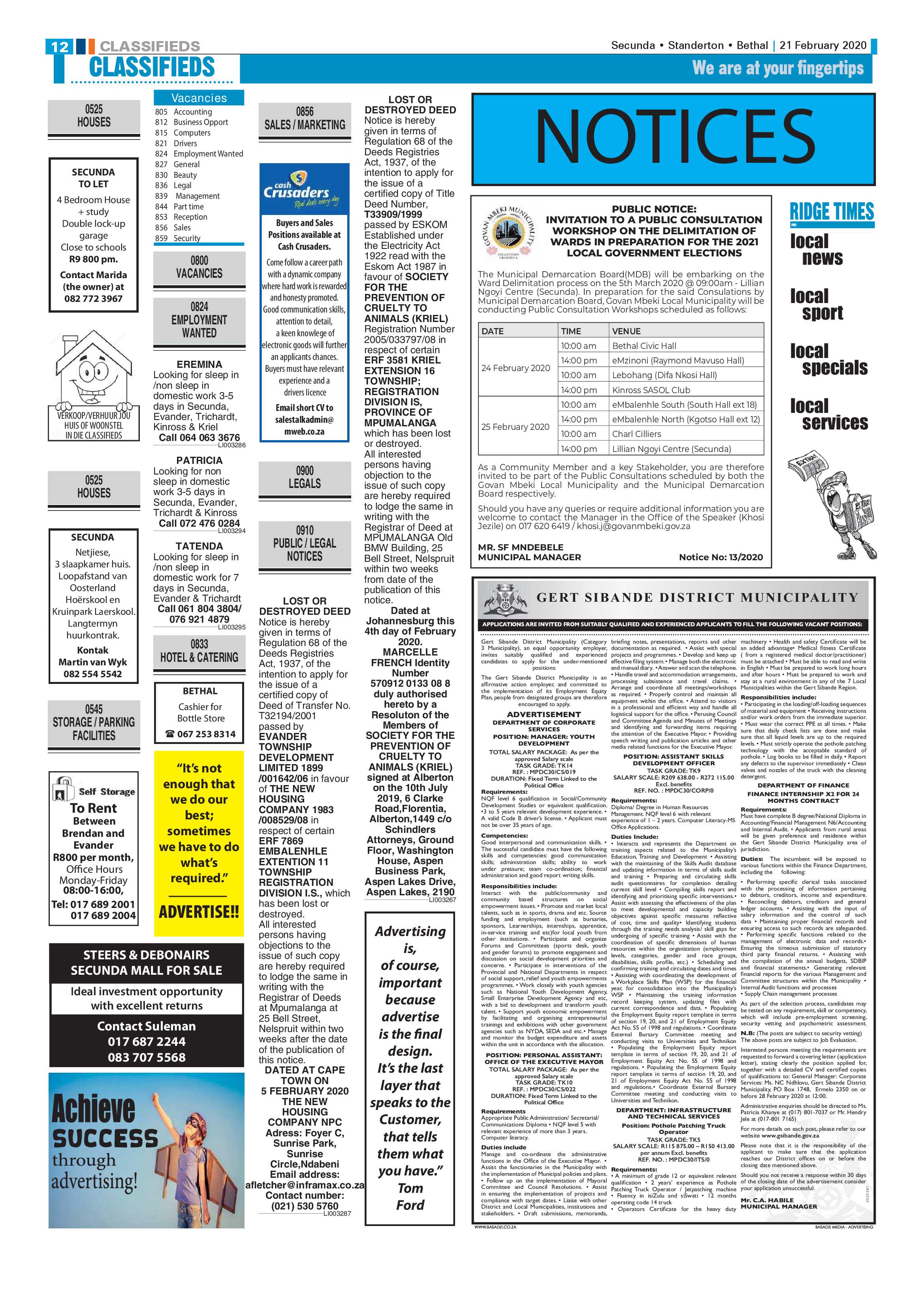 Standerton Advertiser 21 February 2020 page 12
