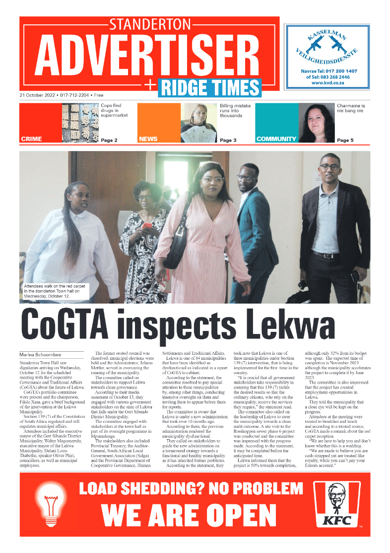 Standerton Advertiser 21 October 2022 page 1