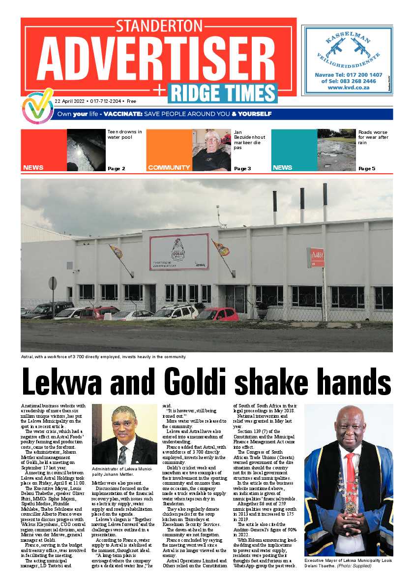 Standerton Advertiser 22 April 2022 page 1