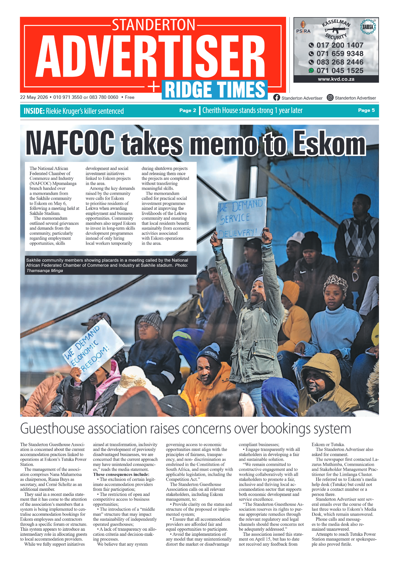 Standerton Advertiser 22 May 2026 page 1